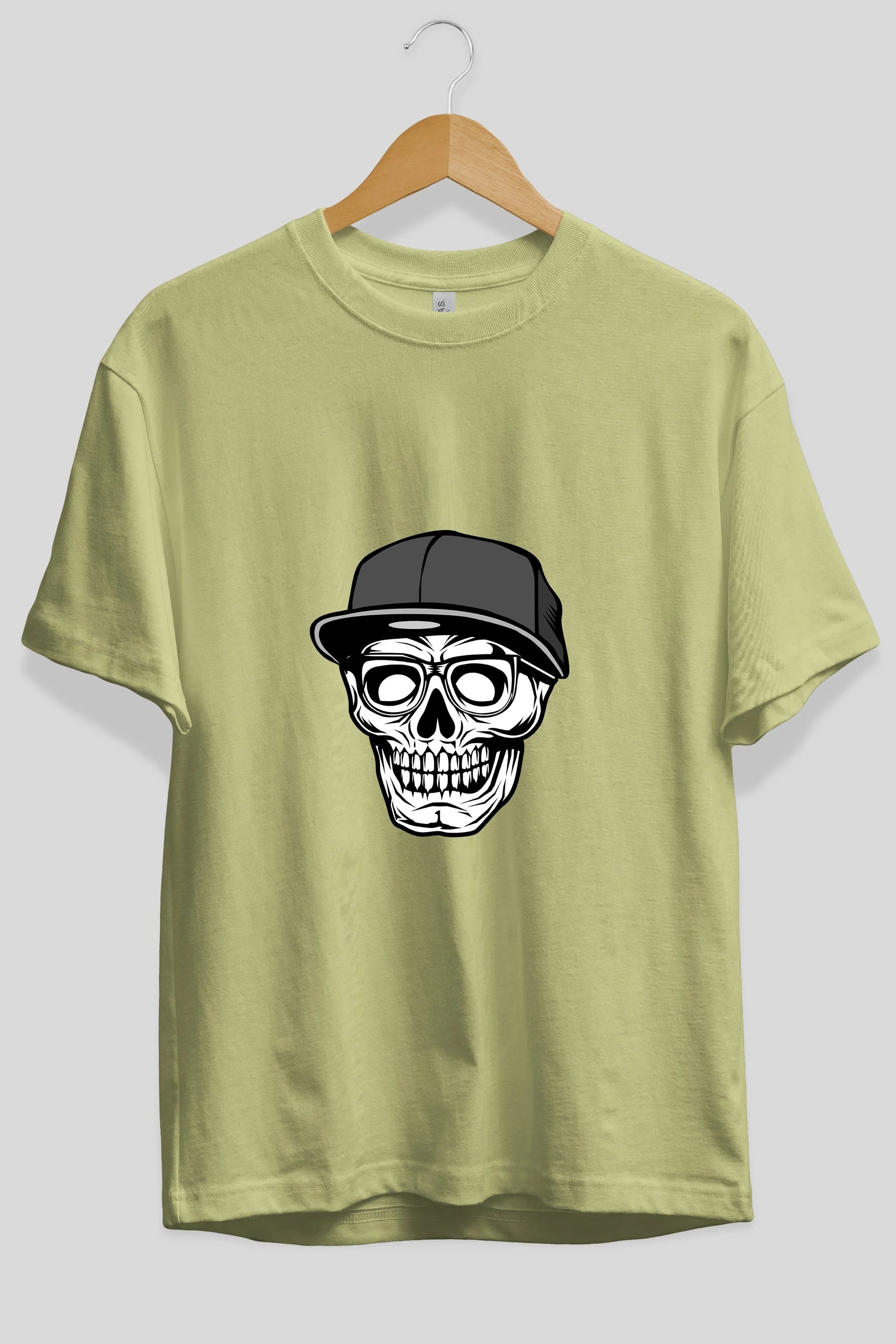 Skull With Hat Ön Baskılı Oversize t-shirt Erkek Kadın Unisex %100 Pamuk tişort