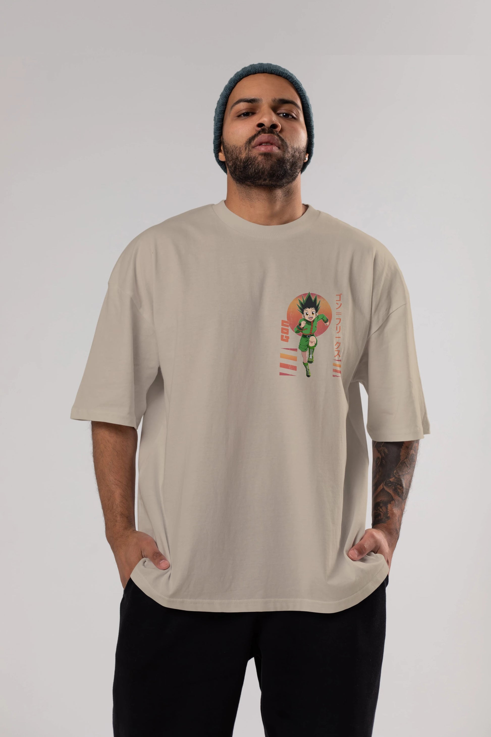 Gon Freecss HUNTER X HUNTER 2 Ön Sol Baskılı Oversize t-shirt Erkek Kadın Unisex %100 Pamuk Bisiklet Yaka tişort