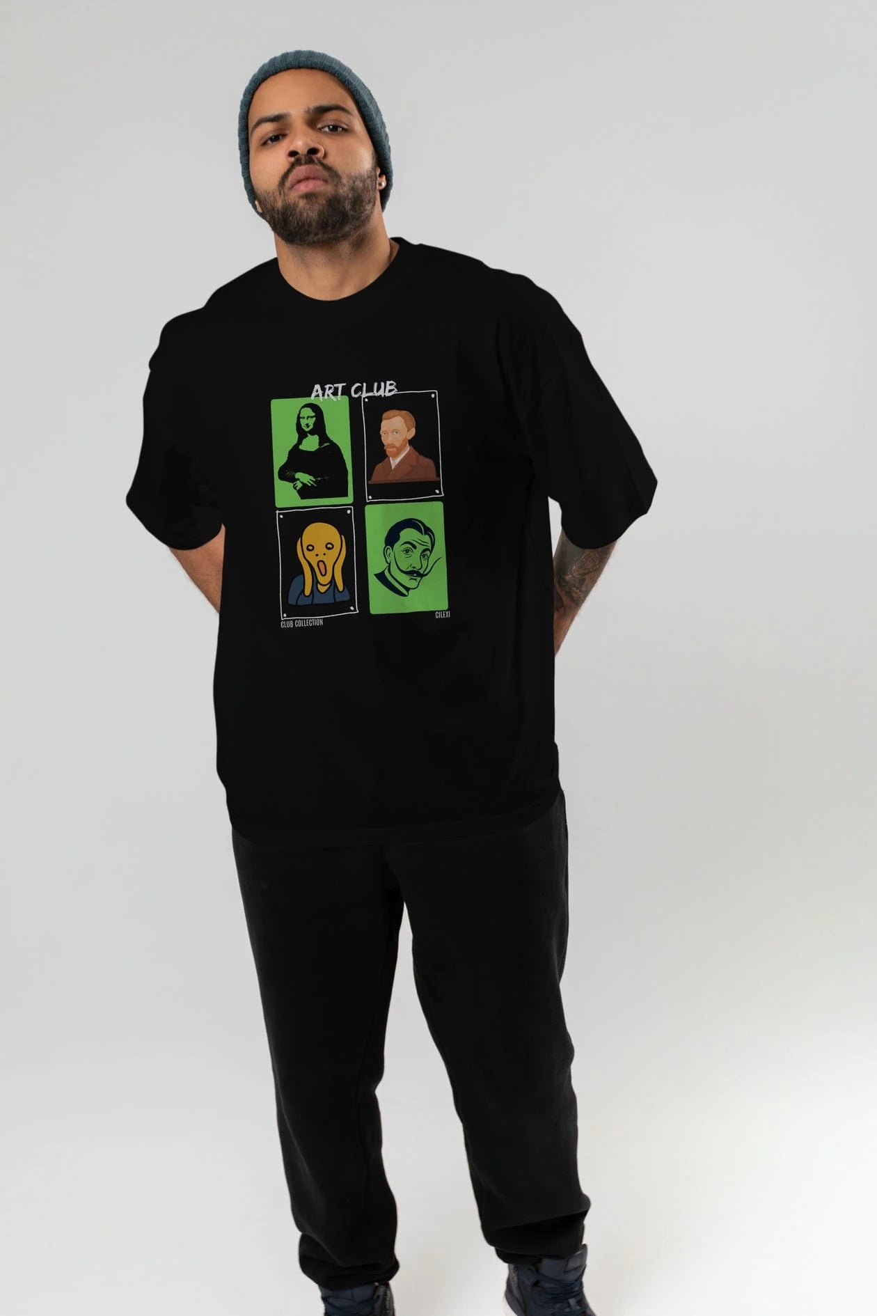Art Club ön Baskılı Oversize t-shirt Erkek Kadın %100 Pamuk Bisiklet Yaka tişort