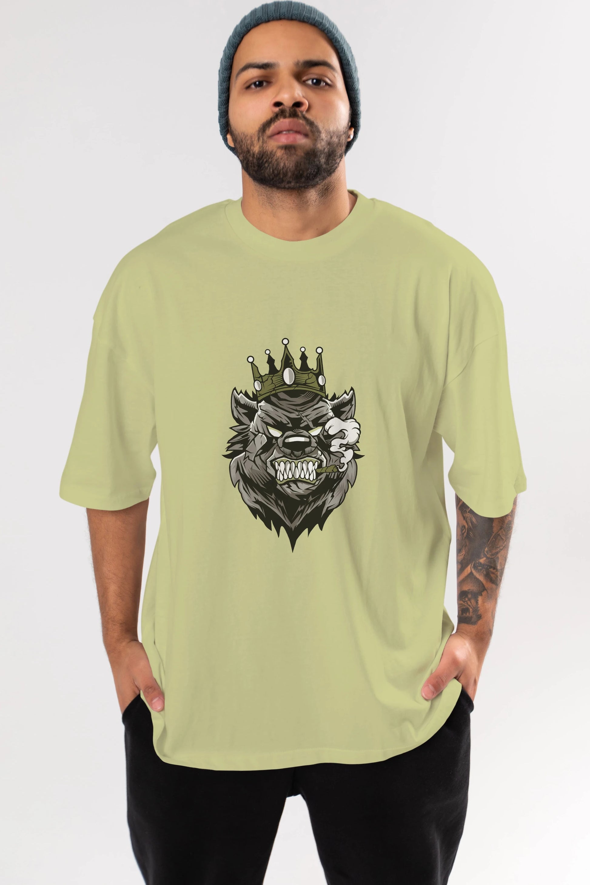 Bear King Ön Baskılı Oversize t-shirt Erkek Kadın Unisex %100 Pamuk tişort