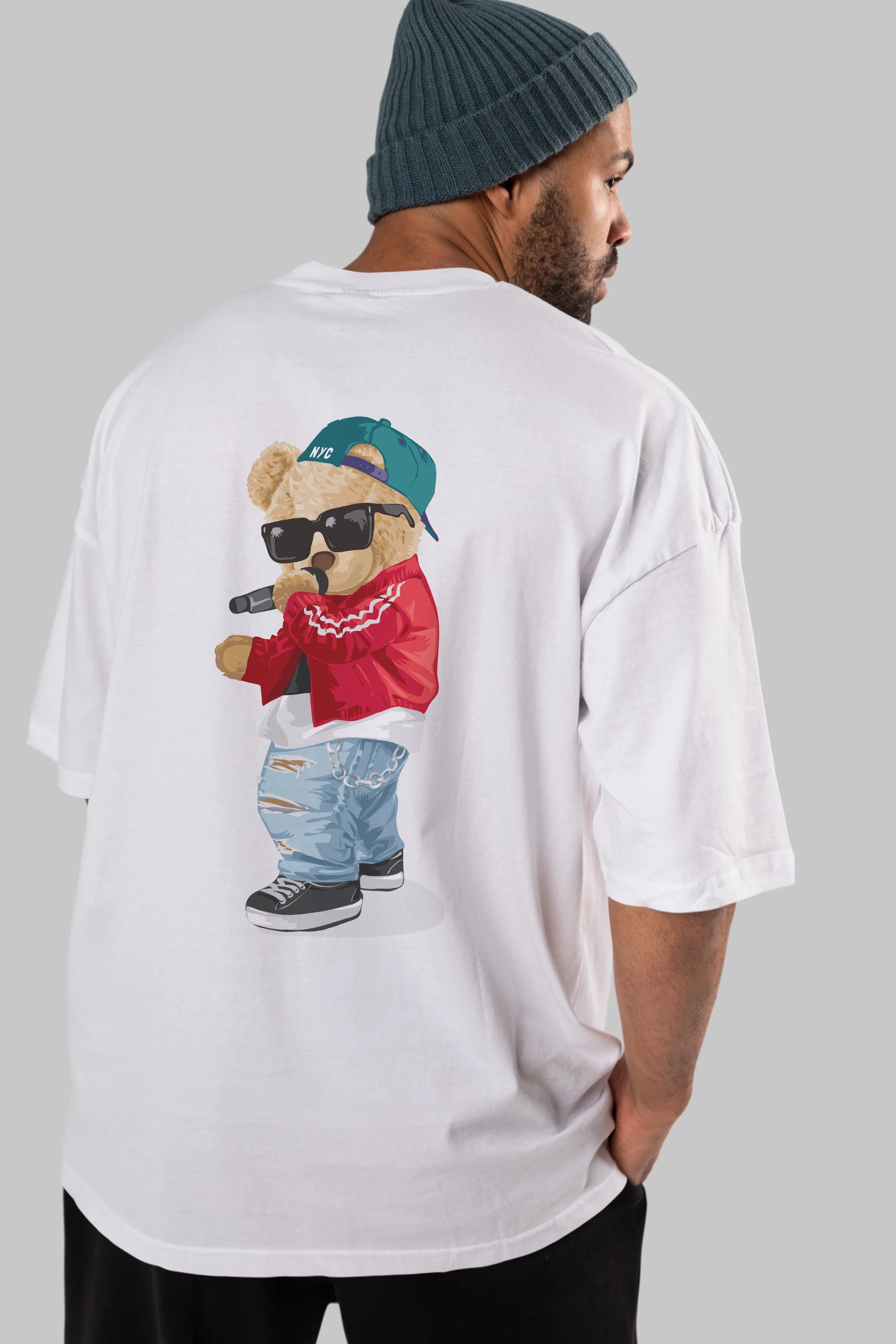 Teddy Bear Şarkıcı Arka Baskılı Oversize t-shirt Erkek Kadın Unisex %100 Pamuk