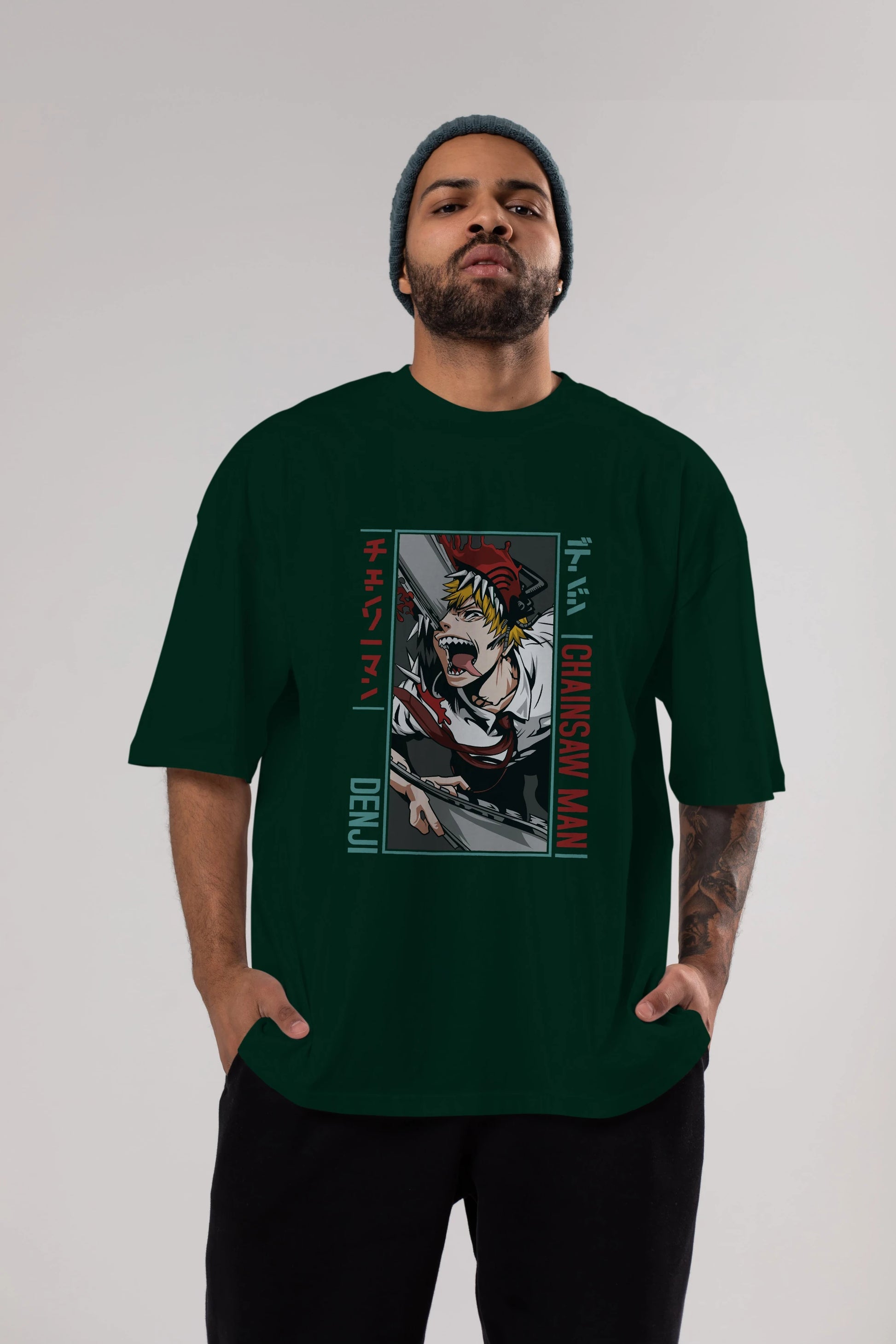 Denji Chainsaw Man Anime Ön Baskılı Oversize t-shirt %100 pamuk Erkek Kadın Unisex