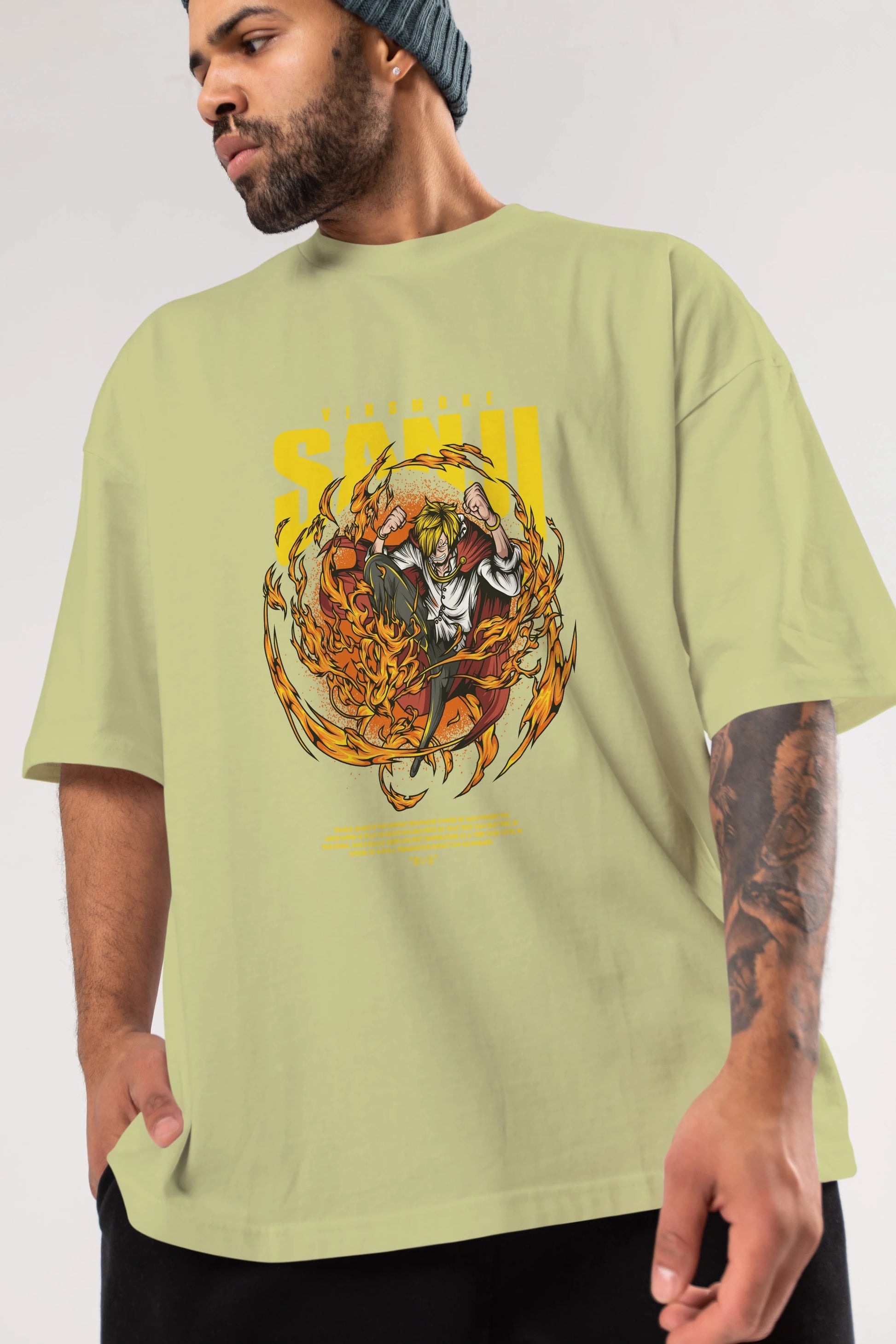 Vinsmoke Sanji Anime Ön Baskılı Oversize t-shirt %100 pamuk Erkek Kadın Unisex