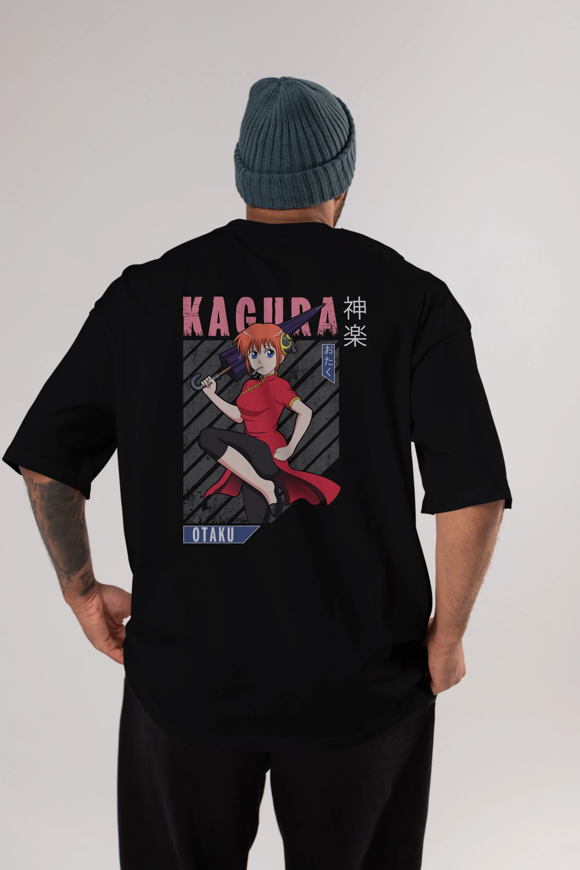 Kagura GINTAMA 1 Anime Arka Baskılı Oversize t-shirt Erkek Kadın Unisex