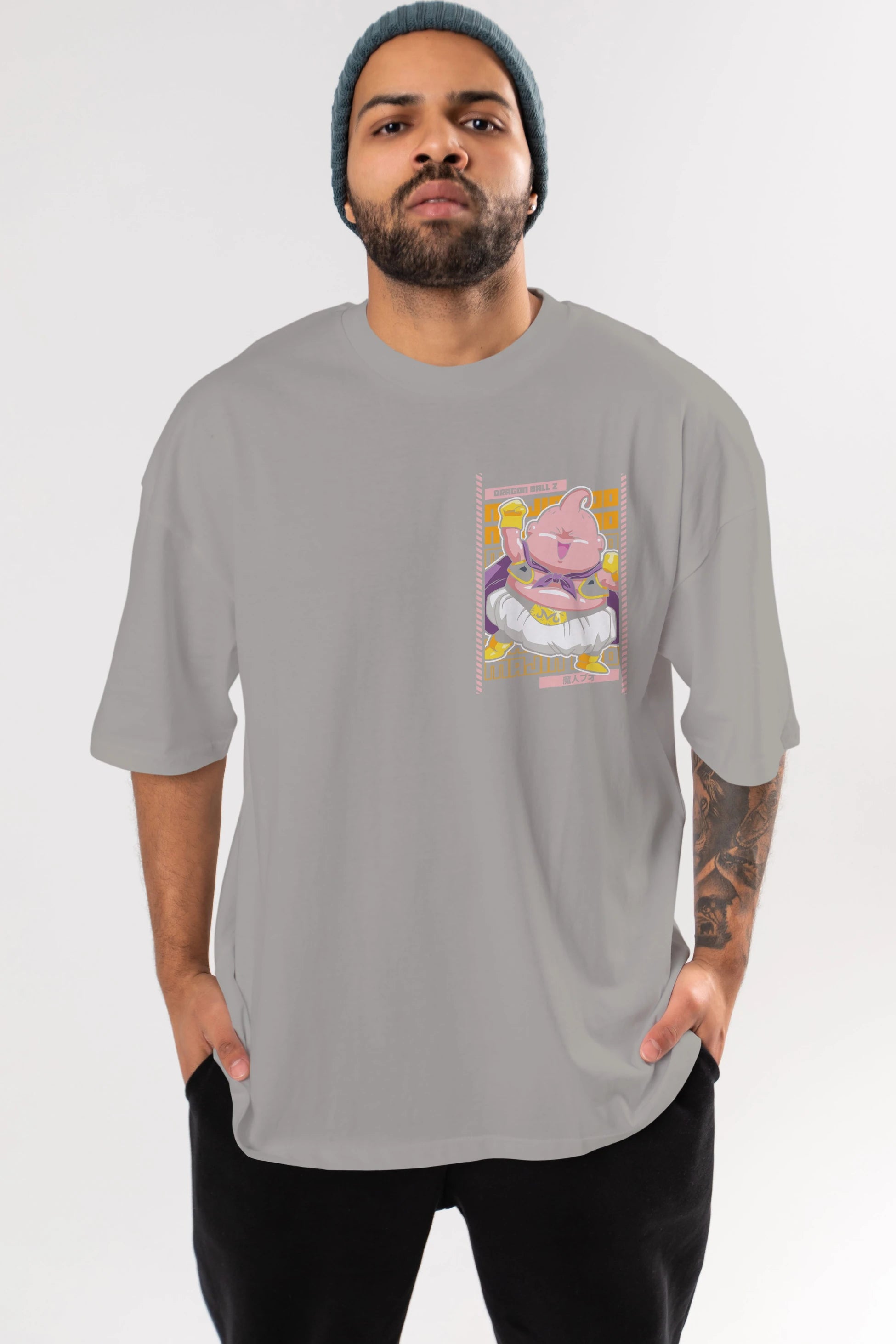 MAJIN BOO1 Ön Sol Baskılı Oversize t-shirt Erkek Kadın Unisex %100 Pamuk Bisiklet Yaka tişort