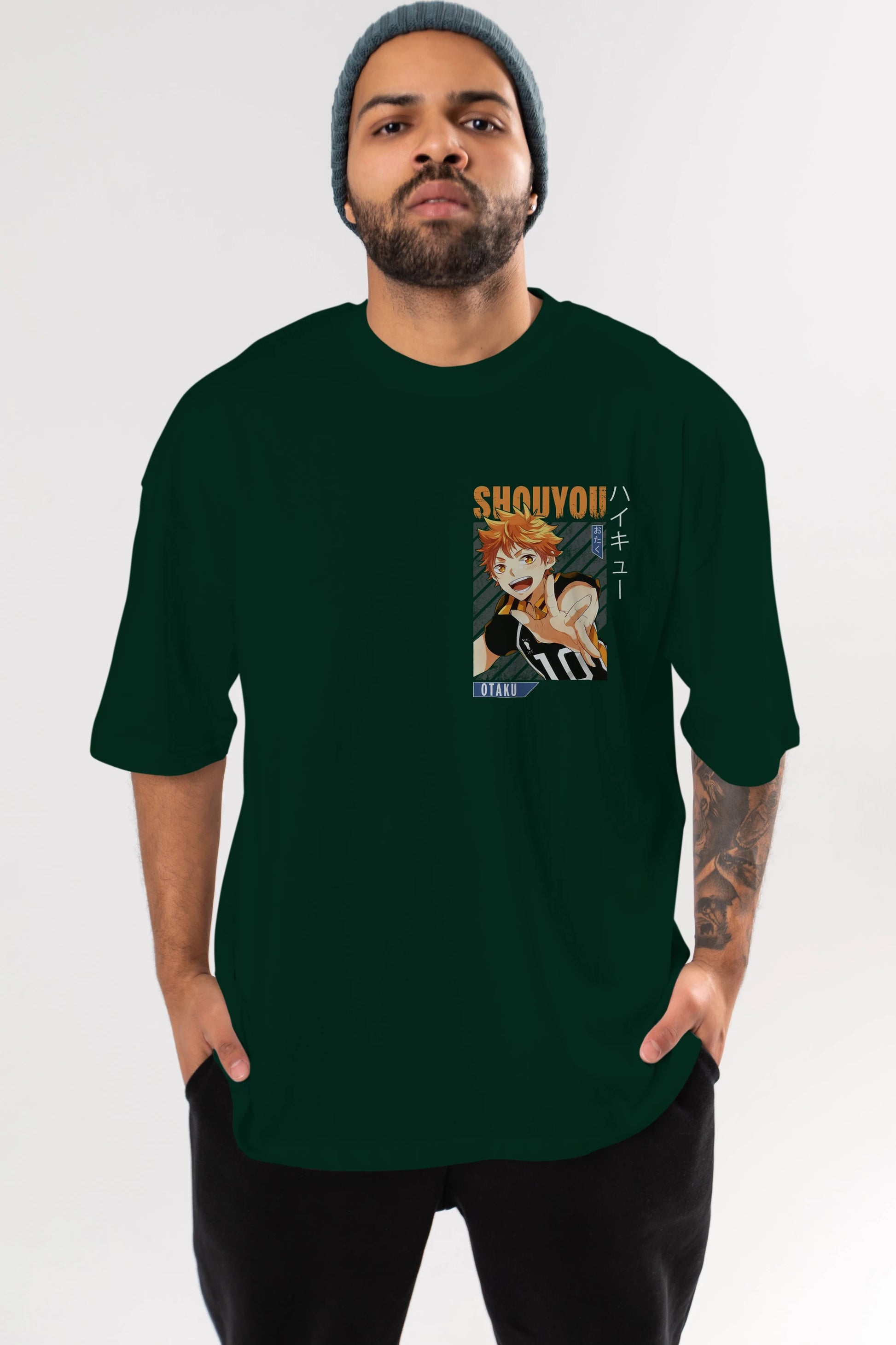 Shouyou Hinata 9 Ön Sol Baskılı Oversize t-shirt Erkek Kadın Unisex %100 Pamuk Bisiklet Yaka tişort
