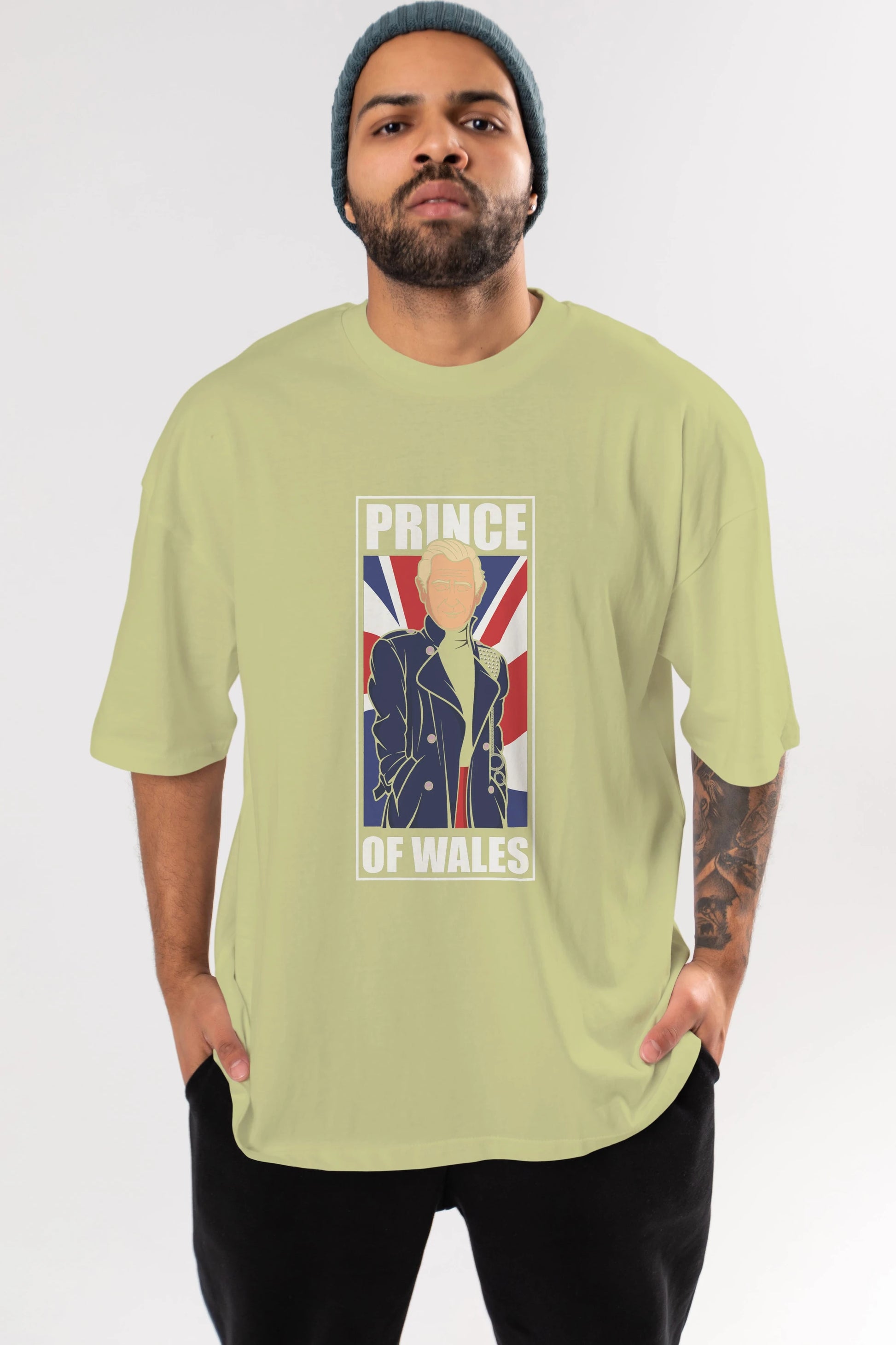 Prince Charles Ön Baskılı Oversize t-shirt Erkek Kadın Unisex %100 Pamuk tişort