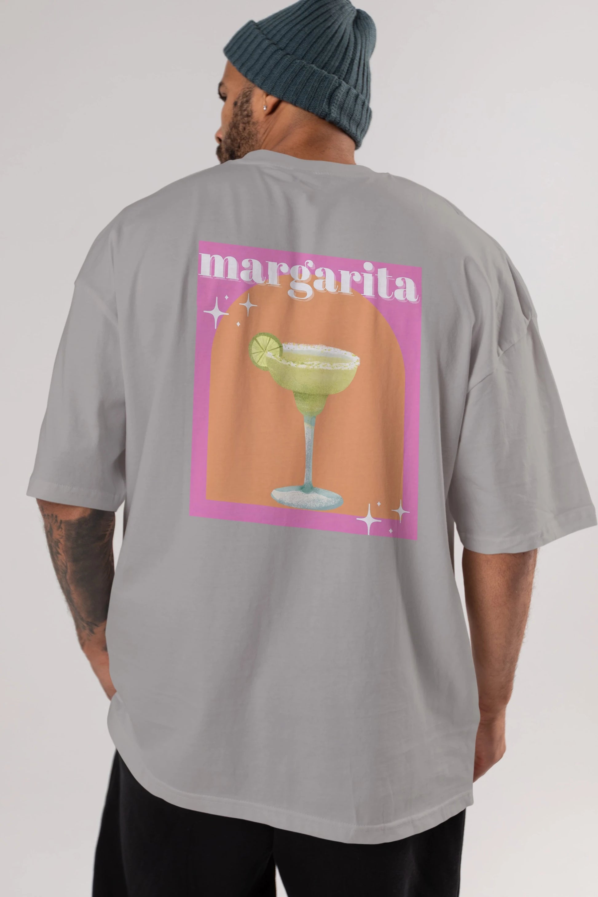 Margarita 7 Arka Baskılı Oversize t-shirt Erkek Kadın Unisex %100 Pamuk Bisiklet Yaka tişort