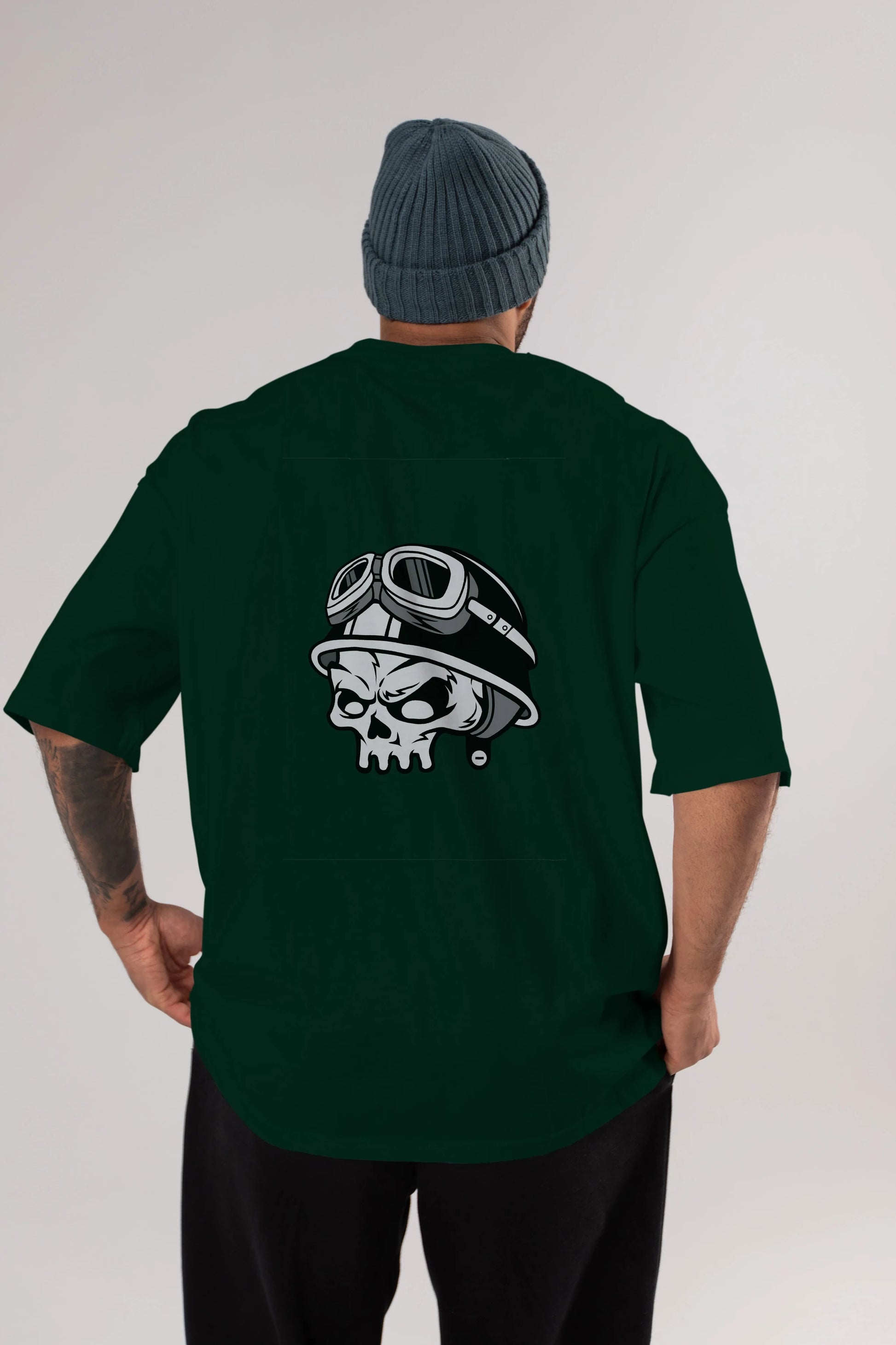 Biker Helmet Arka Baskılı Oversize t-shirt Erkek Kadın Unisex %100 Pamuk tişort