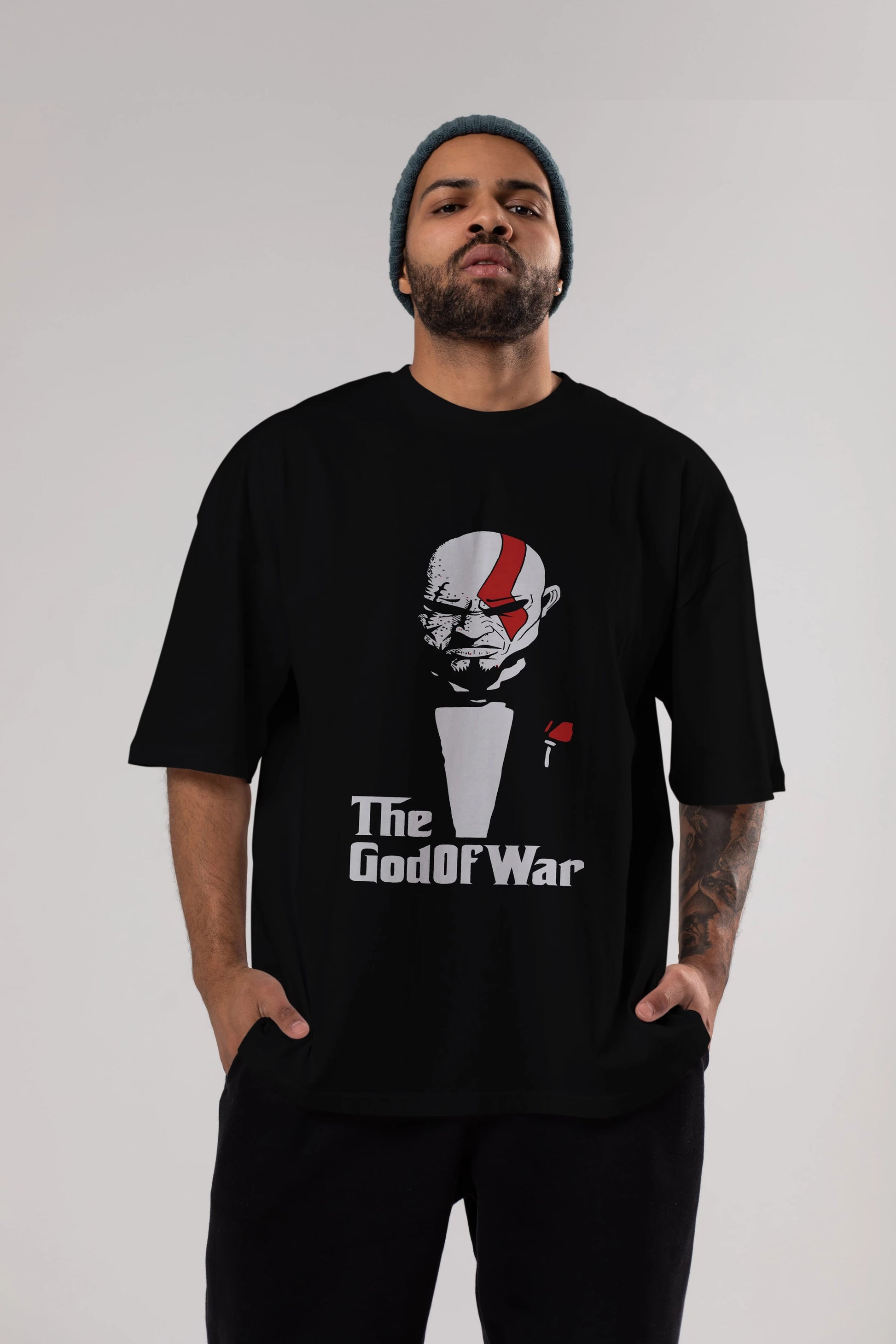 The God of War Ön Baskılı Oversize t-shirt Erkek Kadın Unisex %100 Pamuk Bisiklet Yaka tişort