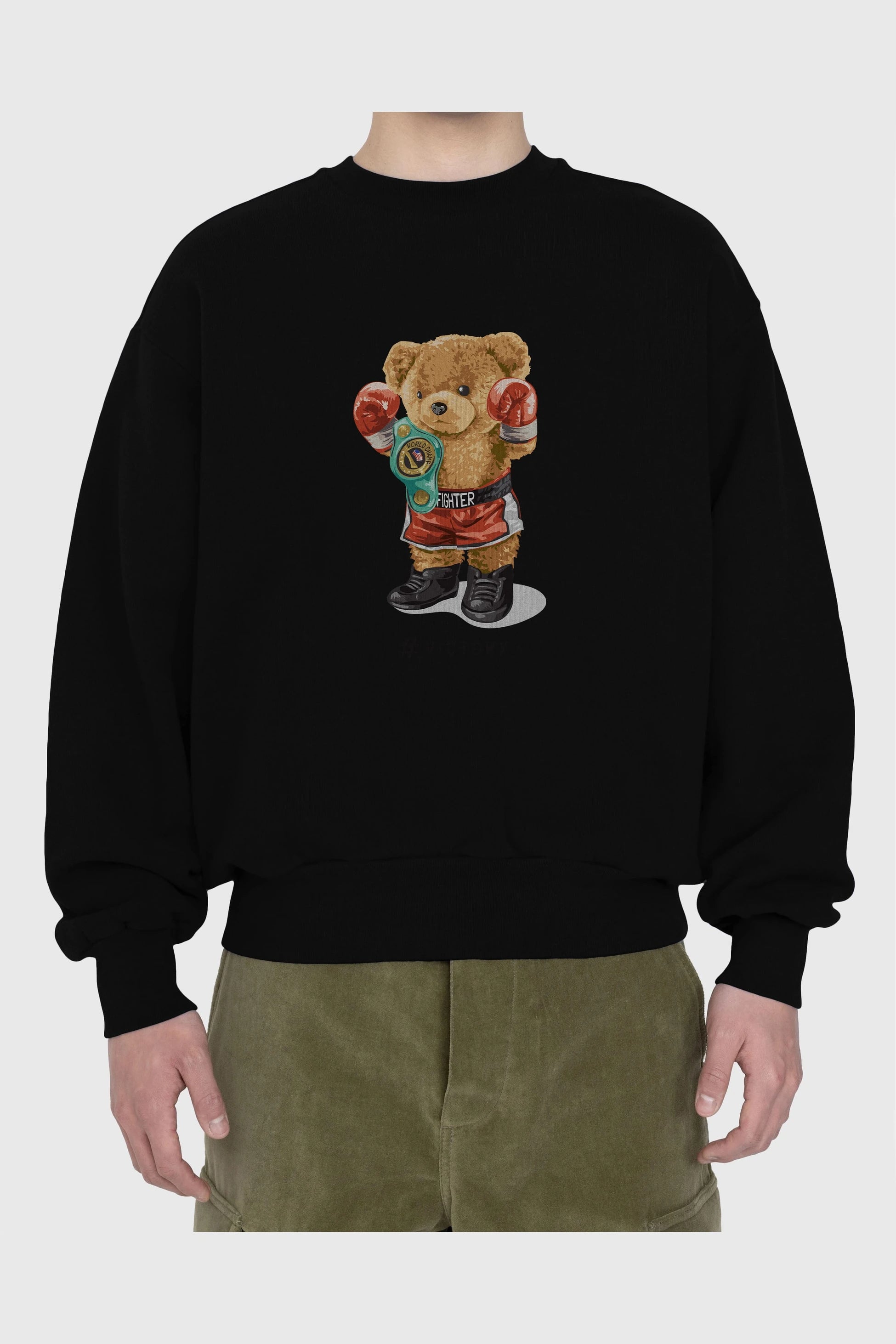 Teddy Bear Victory Ön Baskılı Oversize Sweatshirt Erkek Kadın Unisex