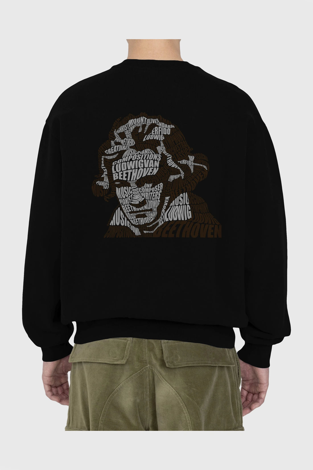 Ludwig van Beethoven Calligram Arka Baskılı Oversize Sweatshirt Erkek Kadın Unisex