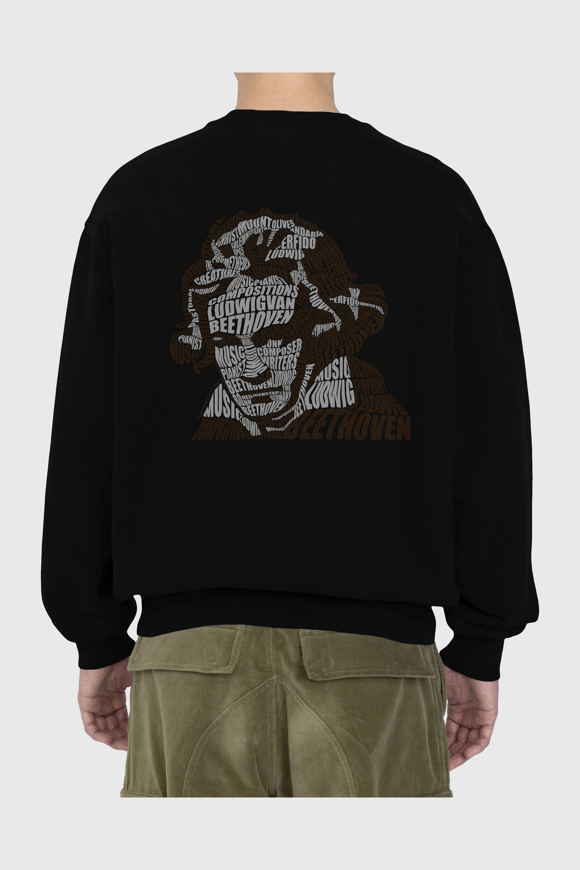 Ludwig van Beethoven Calligram Arka Baskılı Oversize Sweatshirt Erkek Kadın Unisex