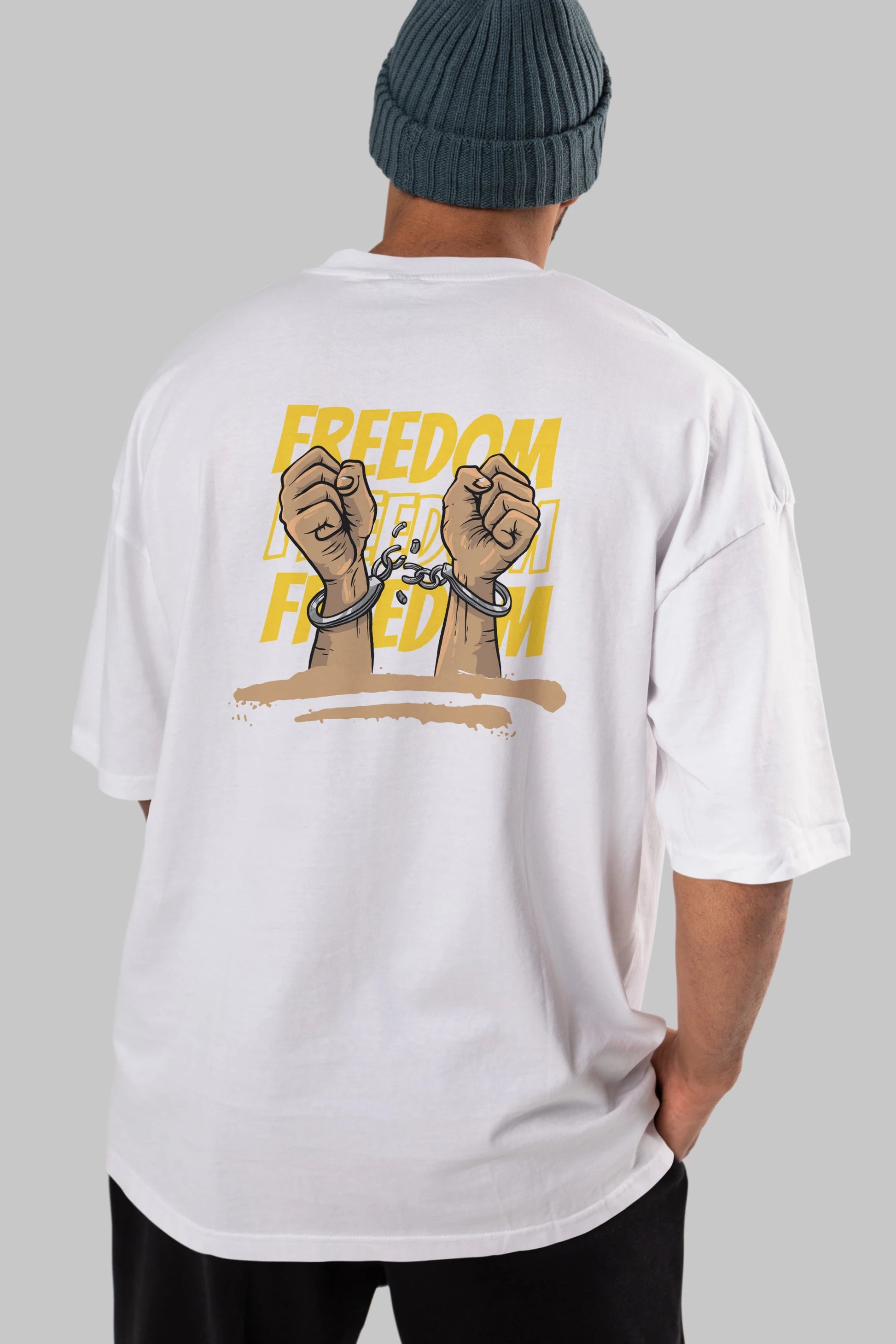 Freedom Yazılı Arka Baskılı Oversize t-shirt Erkek Kadın Unisex