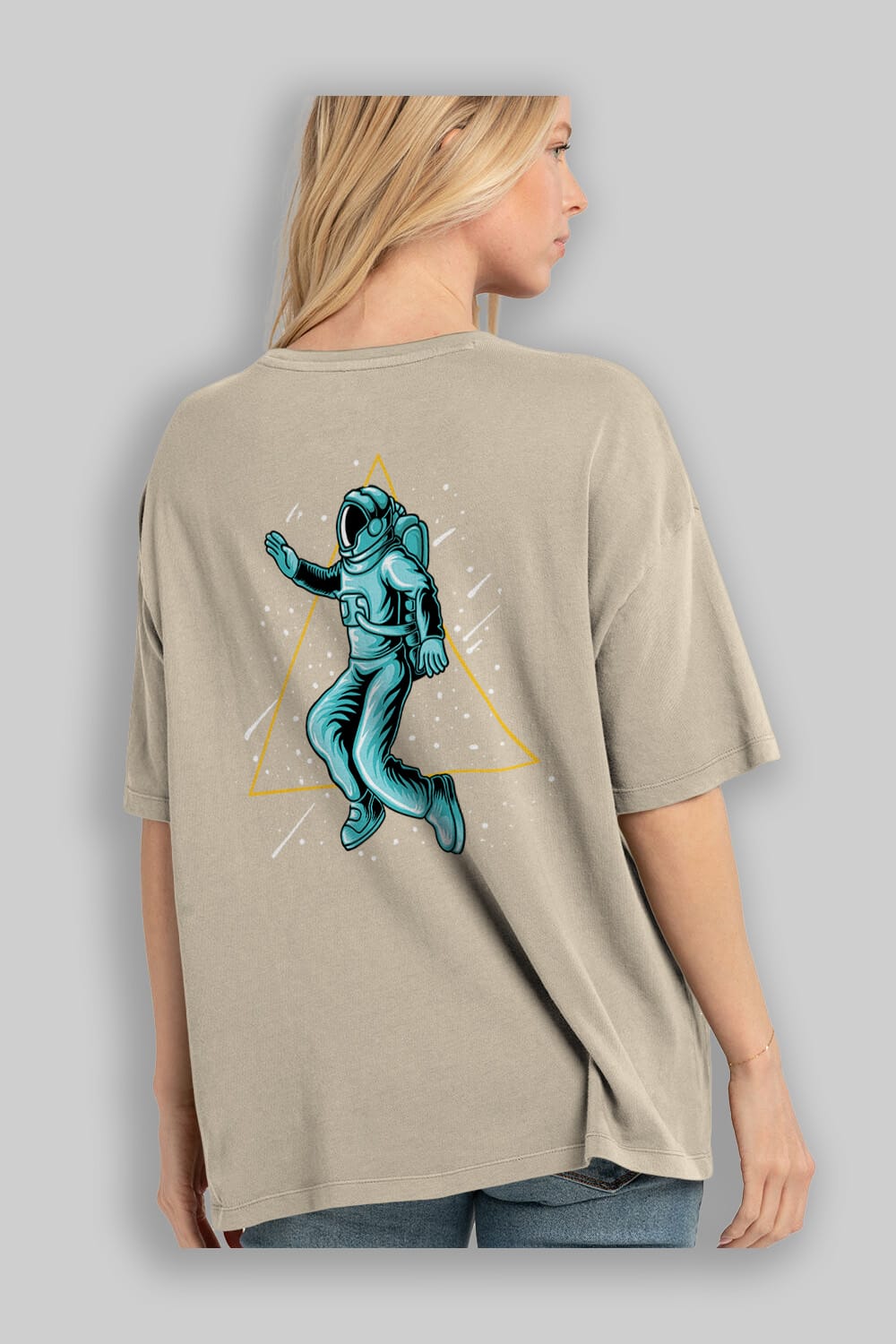 Astronaut Starry Triangle Arka Baskılı Oversize t-shirt Erkek Kadın Unisex