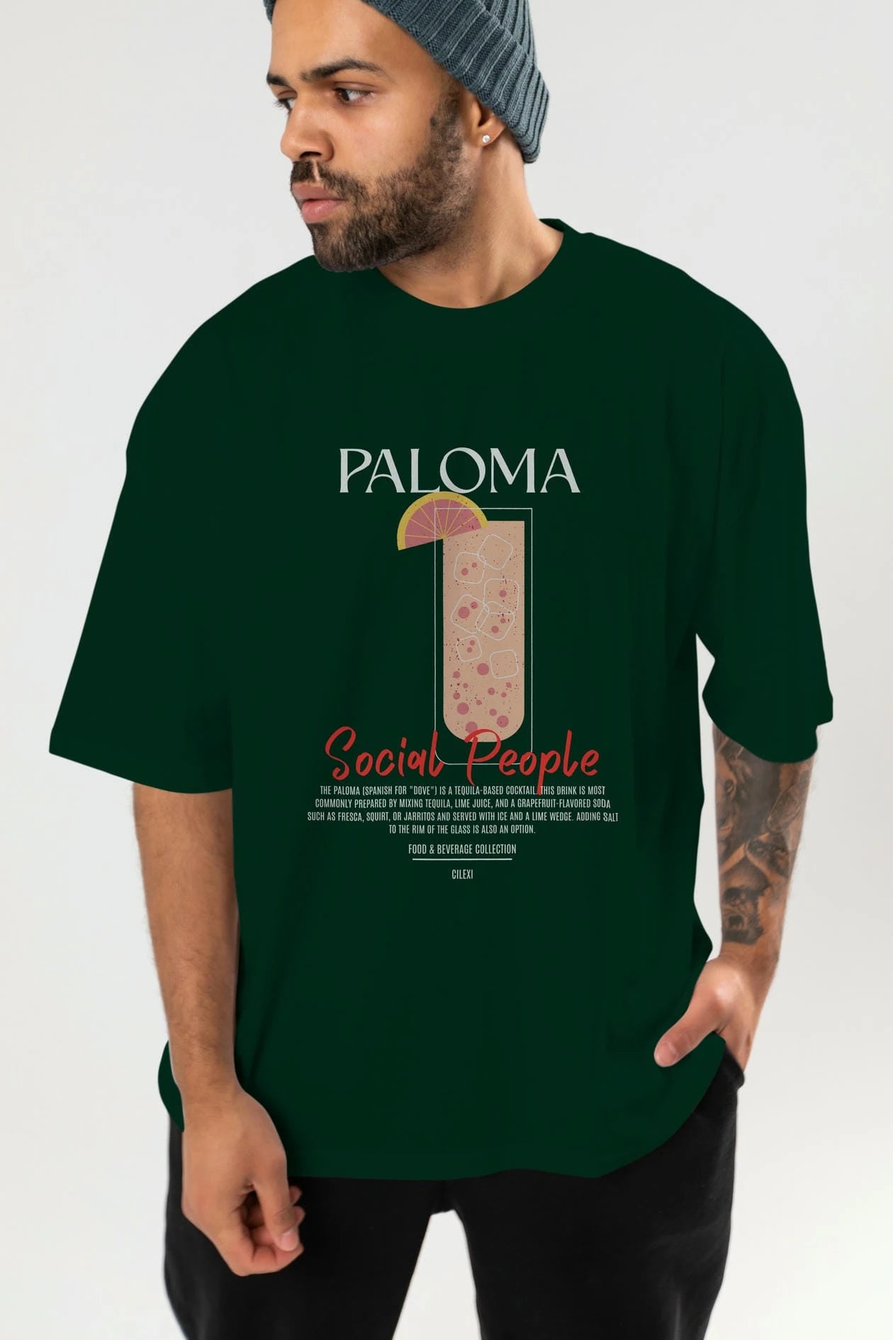 Paloma Kokteyl Serisi ön Baskılı Oversize t-shirt Erkek Kadın %100 Pamuk Bisiklet Yaka tişort