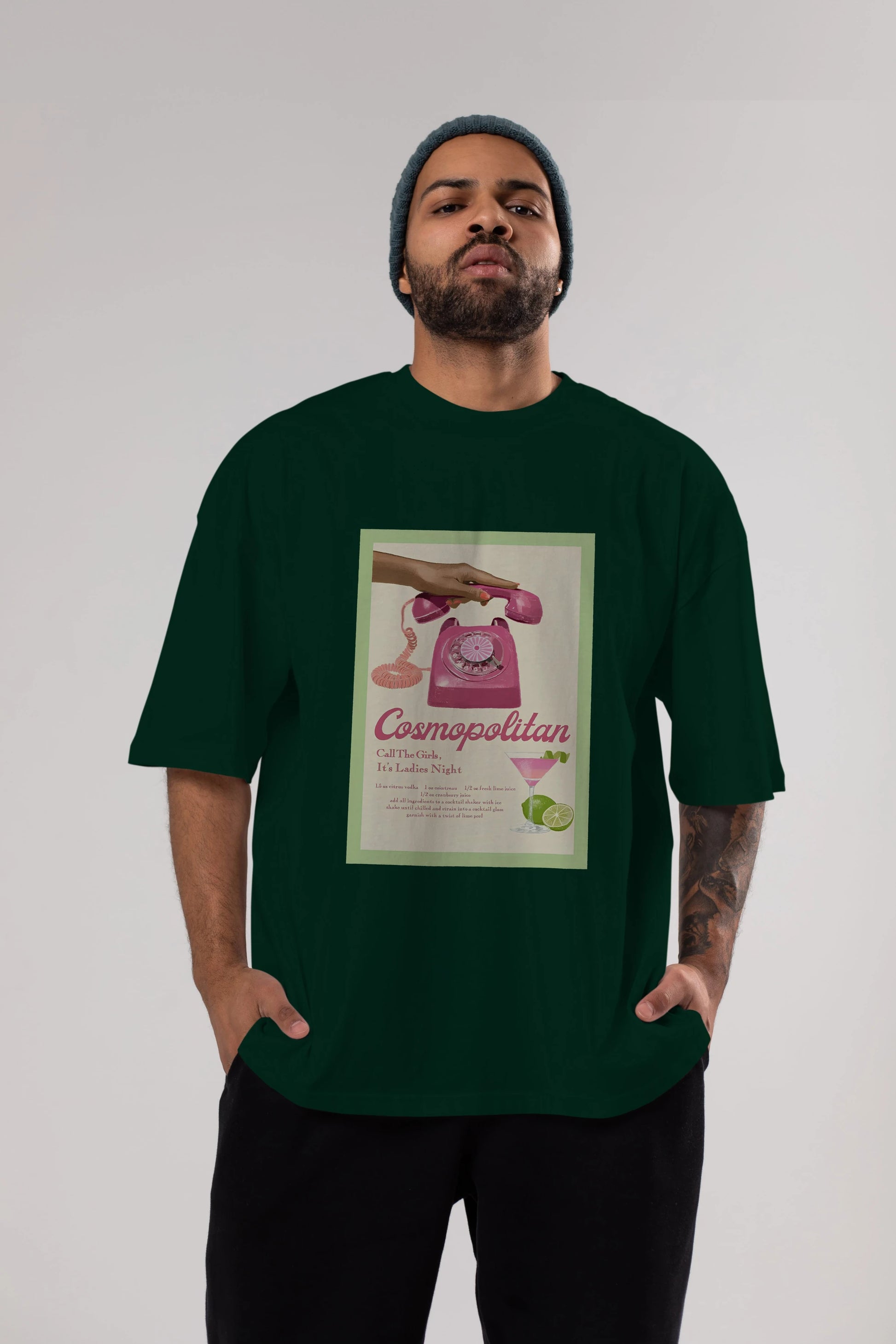 Cosmopolitan 5 Ön Baskılı Oversize t-shirt Erkek Kadın Unisex %100 Pamuk Bisiklet Yaka tişort