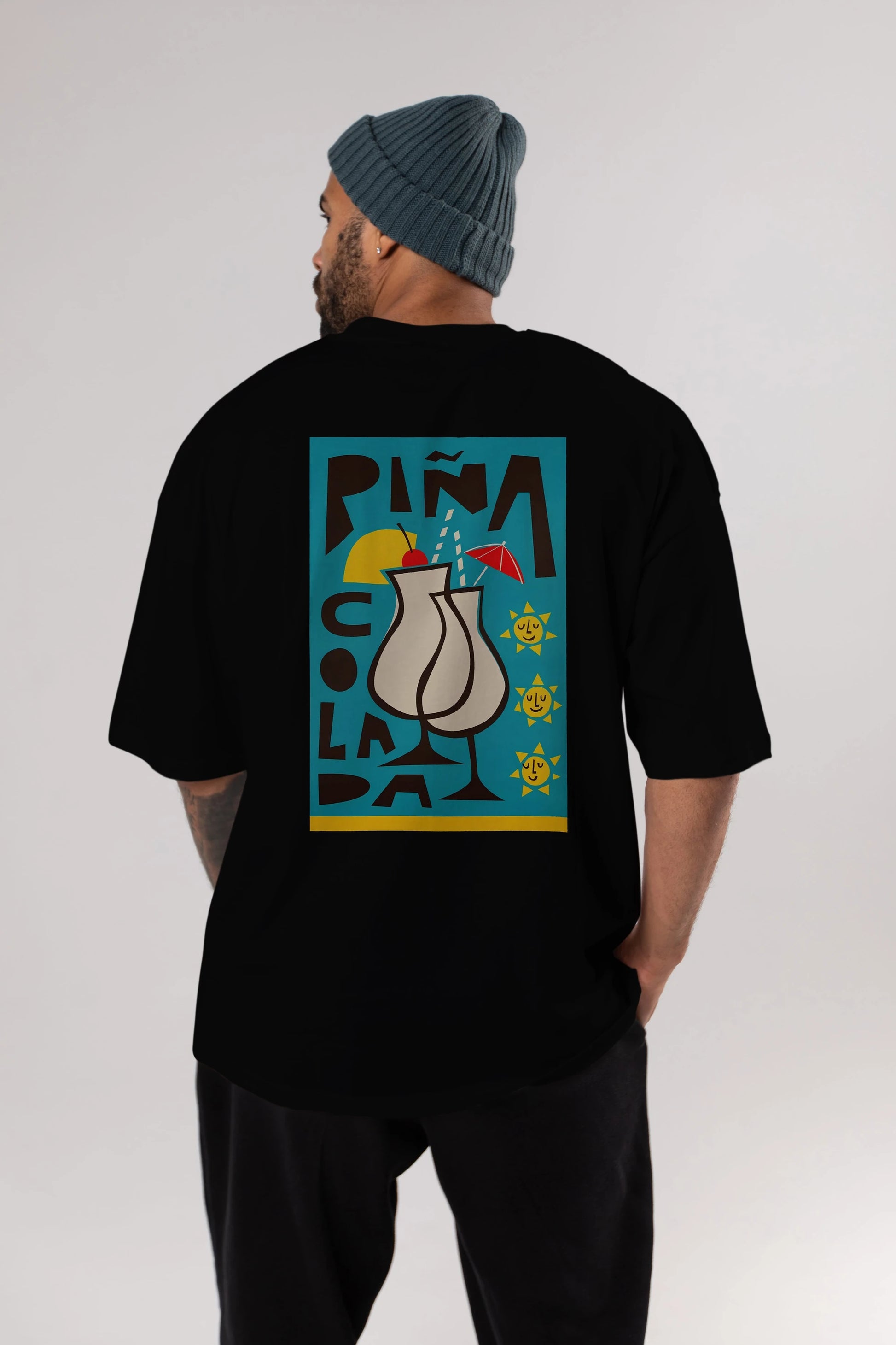 Pina Colada 4 Arka Baskılı Oversize t-shirt Erkek Kadın Unisex %100 Pamuk Bisiklet Yaka tişort