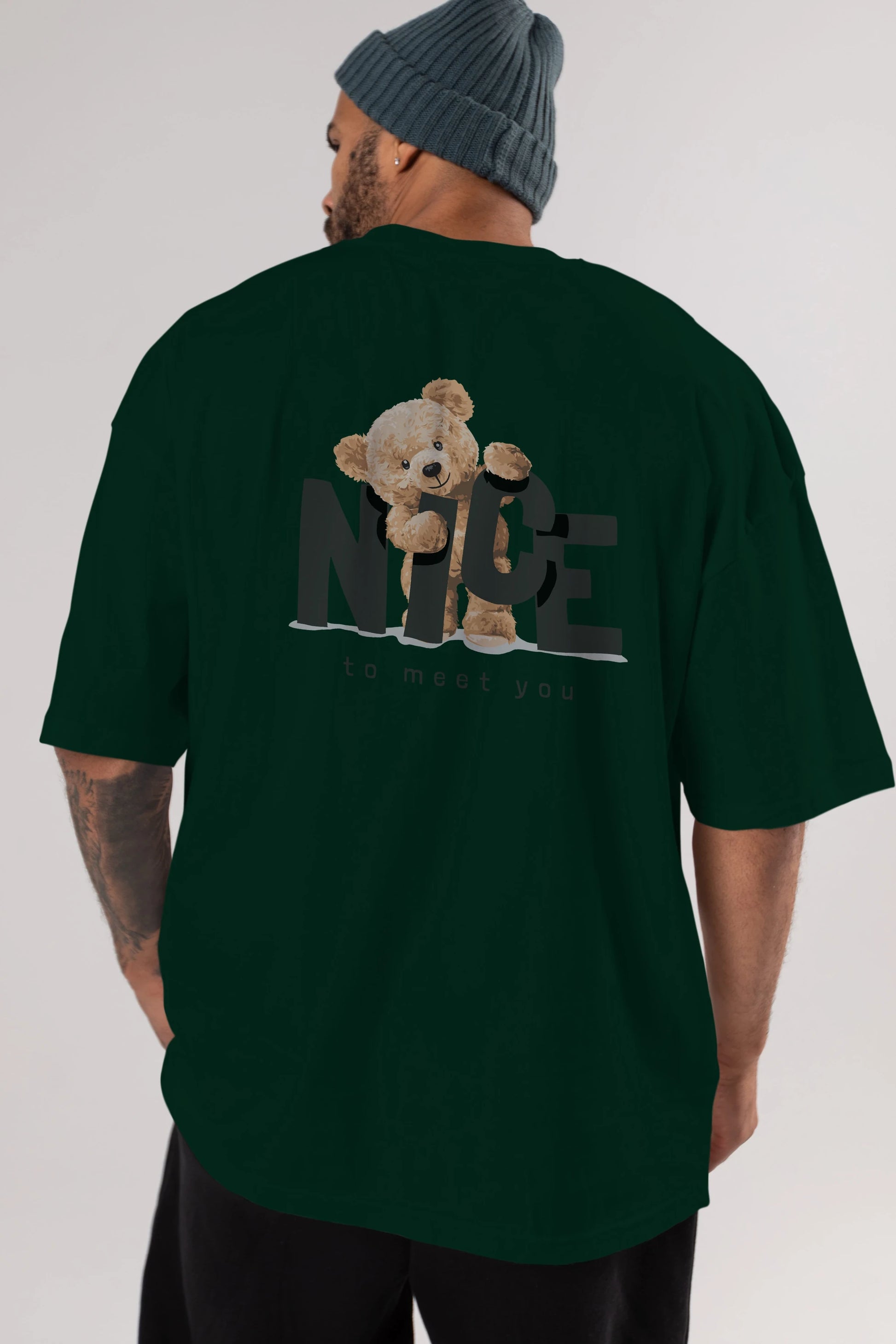Teddy Nıce To Meet You Arka Baskılı Oversize t-shirt Erkek Kadın Unisex %100 Pamuk