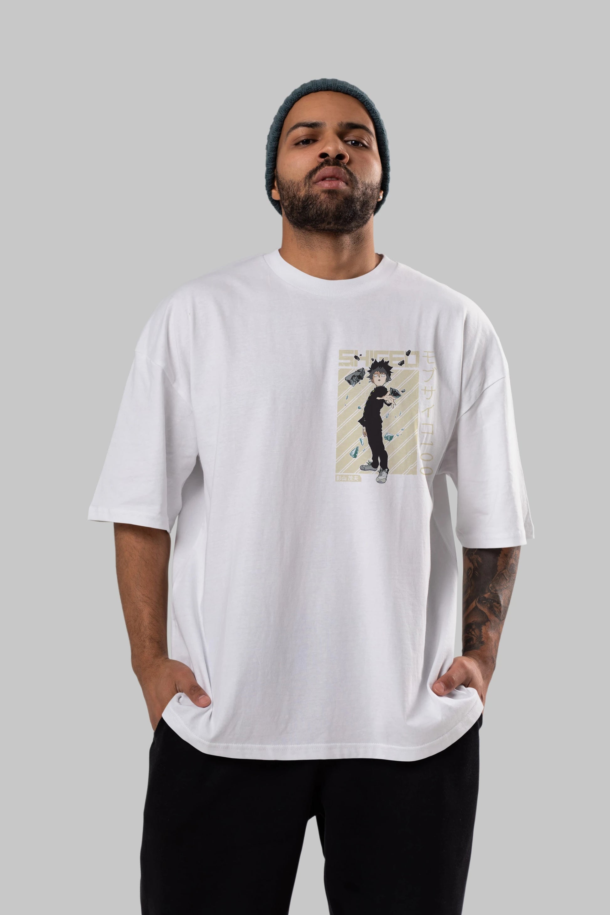 Shigeo Kageyama 3 Ön Sol Baskılı Oversize t-shirt Erkek Kadın Unisex %100 Pamuk Bisiklet Yaka tişort