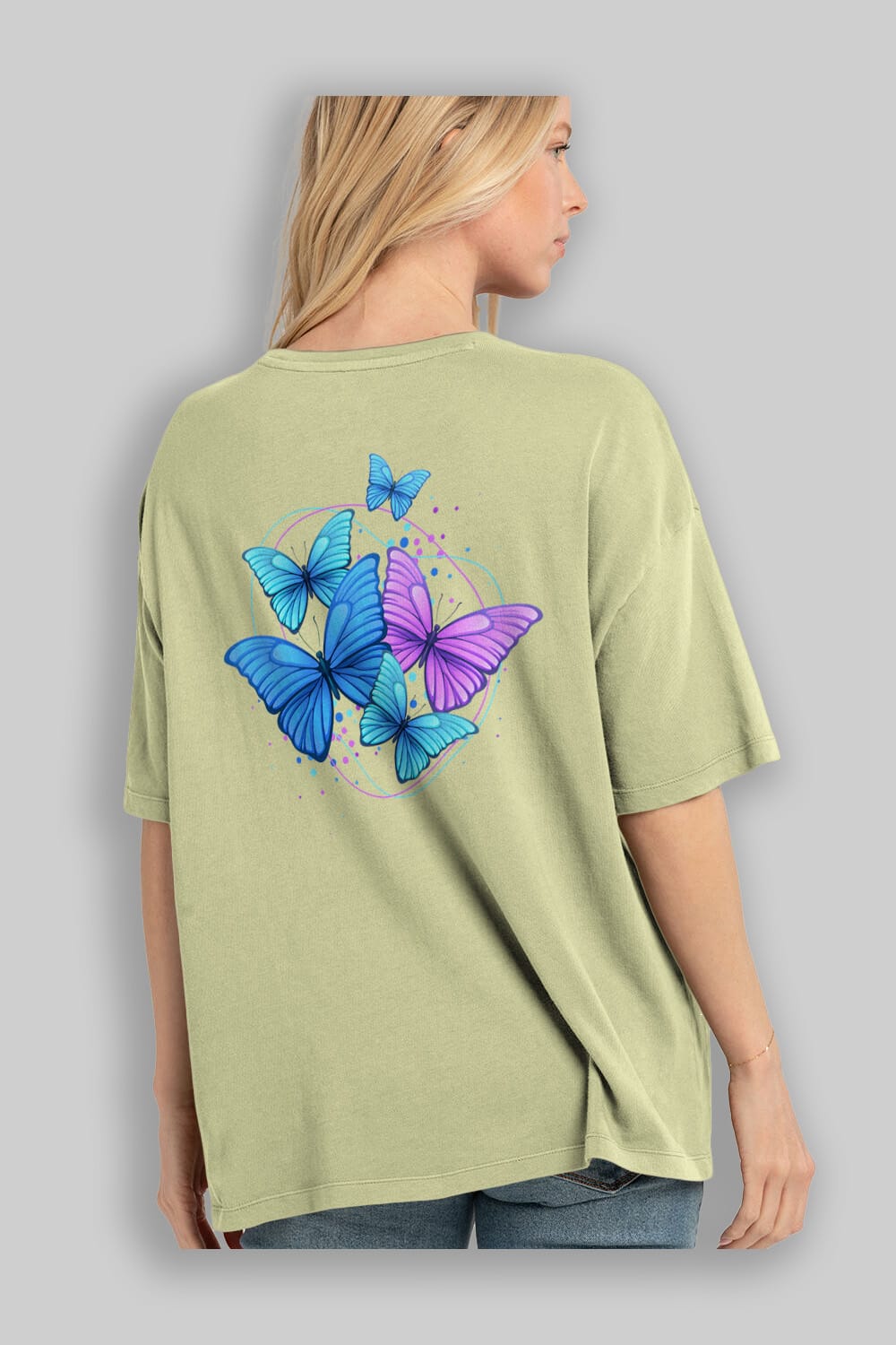 Kelebek Arka Baskılı Oversize t-shirt Erkek Kadın Unisex