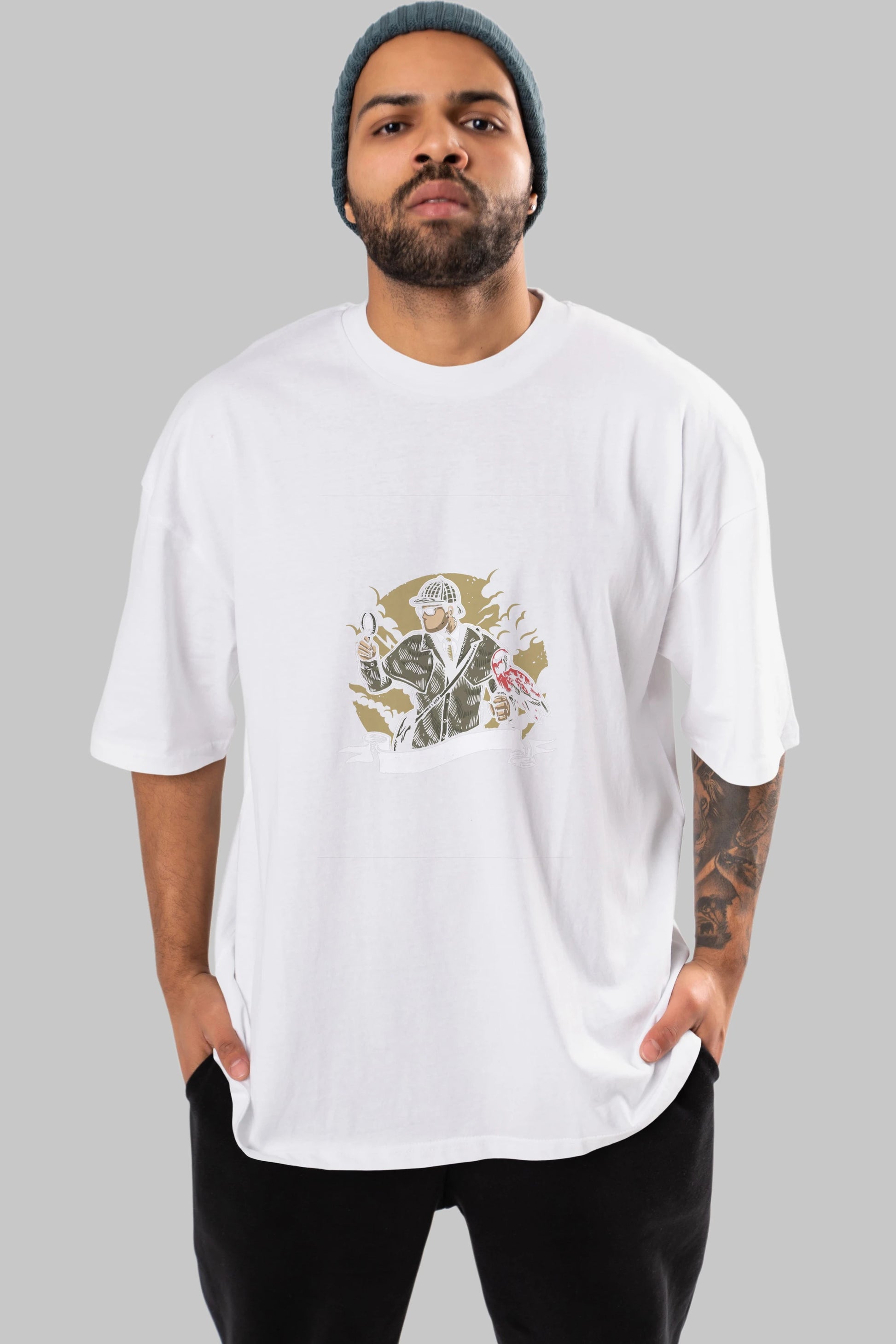 Sherlock Holmes Ön Baskılı Oversize t-shirt Erkek Kadın Unisex %100 Pamuk tişort