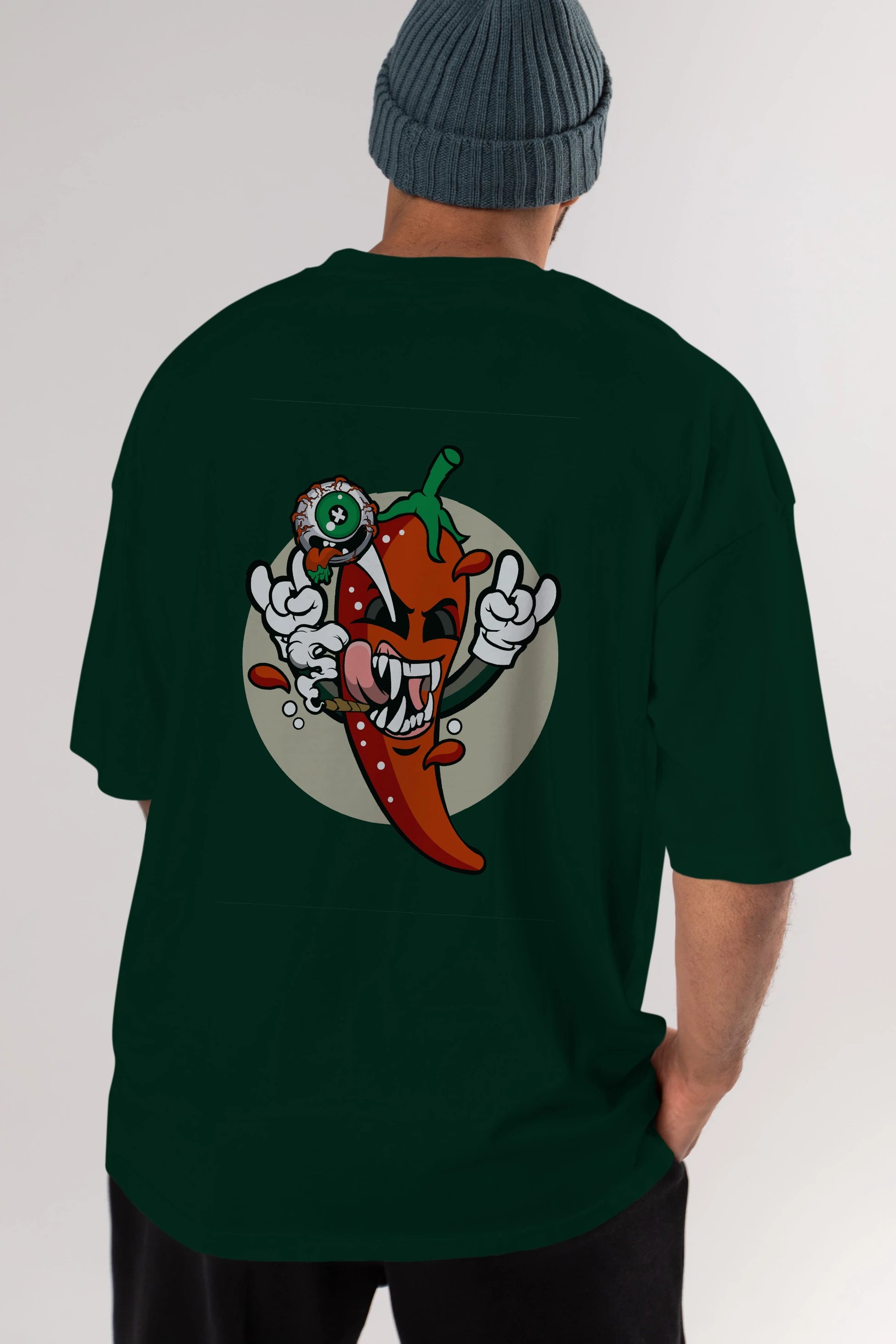 Chili Monster Arka Baskılı Oversize t-shirt Erkek Kadın Unisex %100 Pamuk tişort