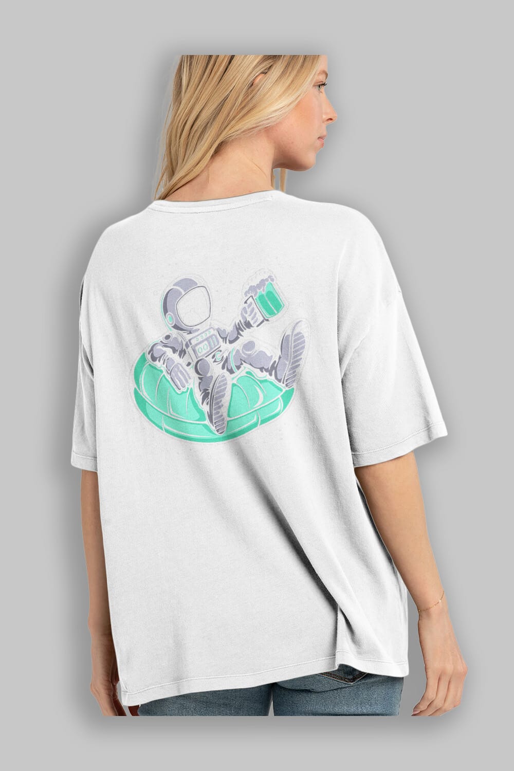Astronaut Pool Float Arka Baskılı Oversize t-shirt Erkek Kadın Unisex