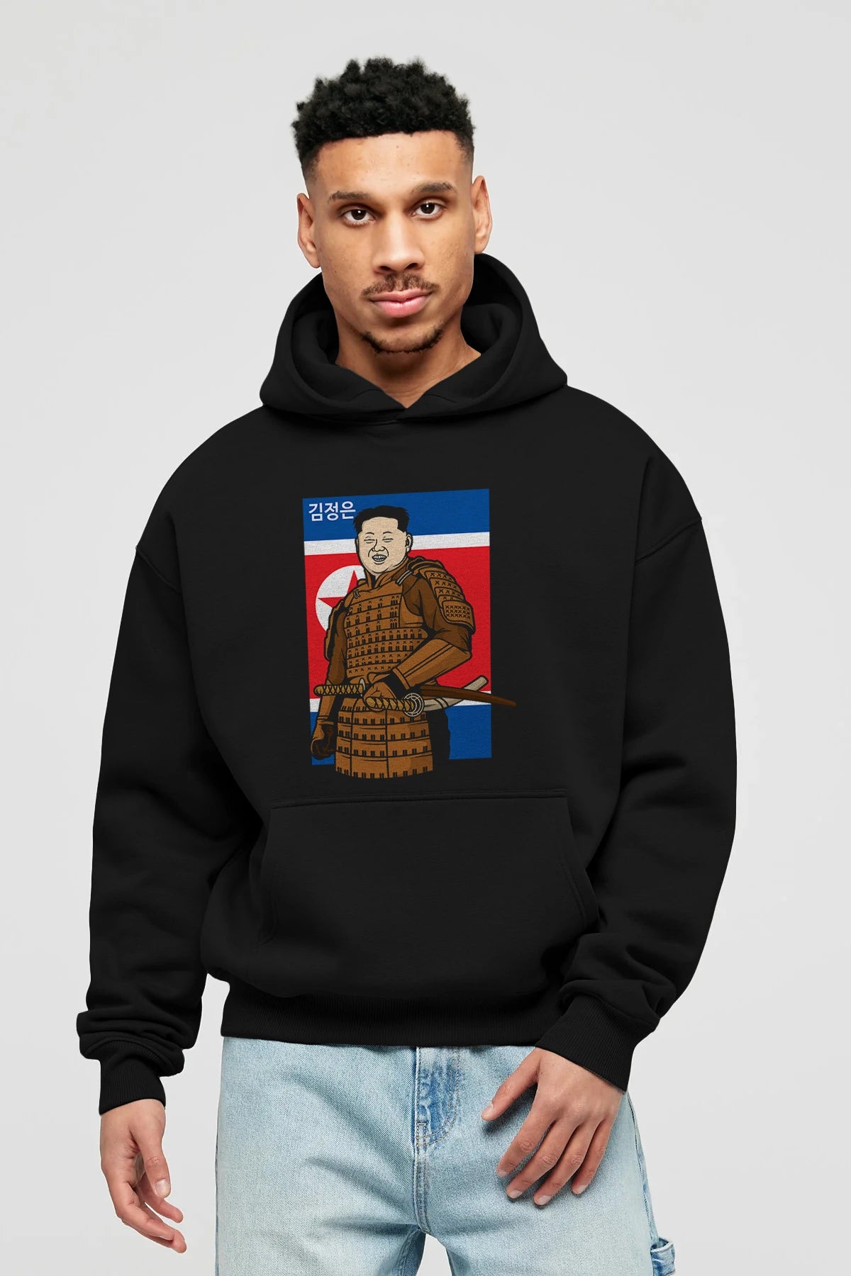 Samurai Jong Un Ön Baskılı Hoodie Oversize Kapüşonlu Sweatshirt Erkek Kadın Unisex