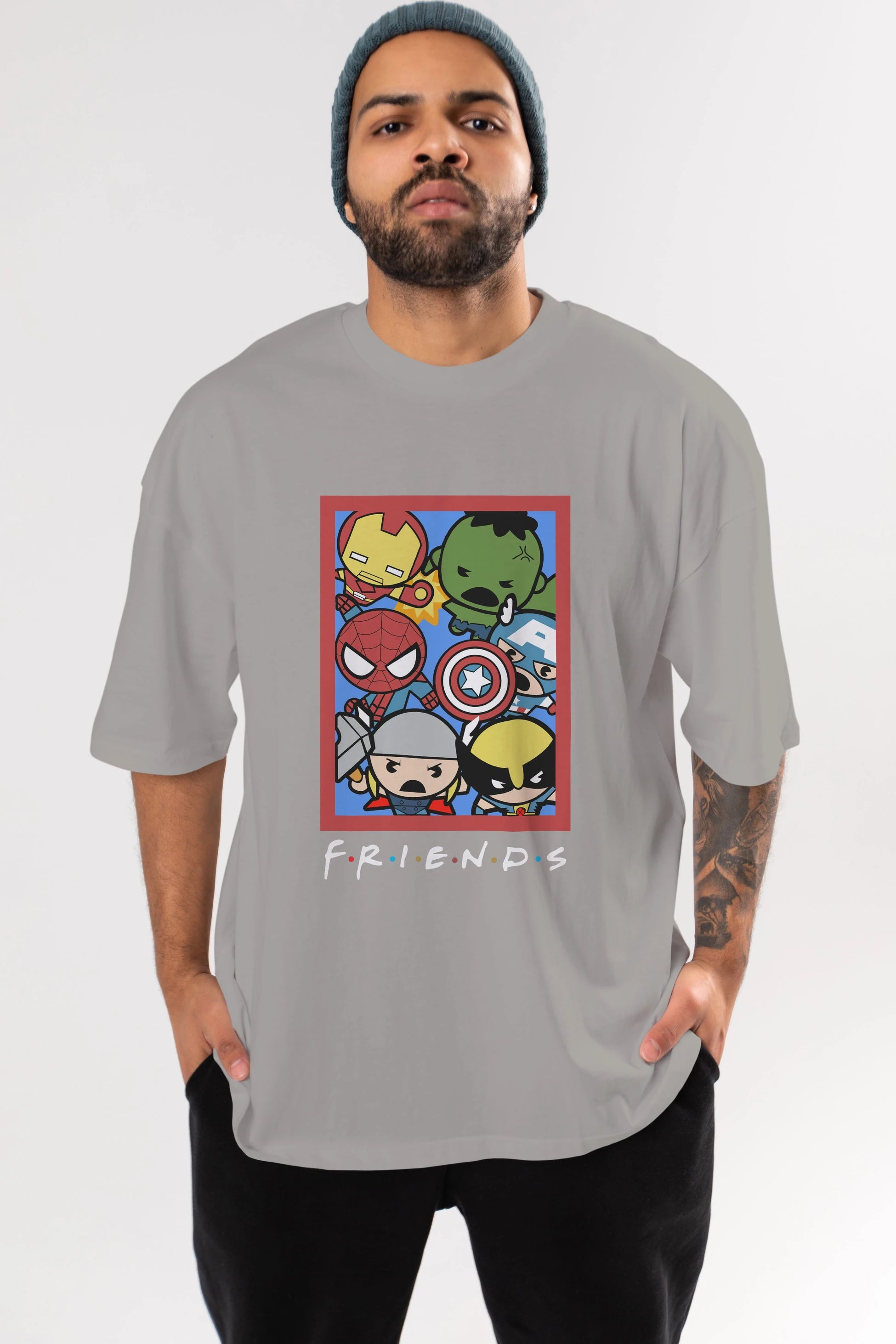 Friends Avenger Ön Baskılı Oversize t-shirt Erkek Kadın Unisex %100 Pamuk Bisiklet Yaka tişort