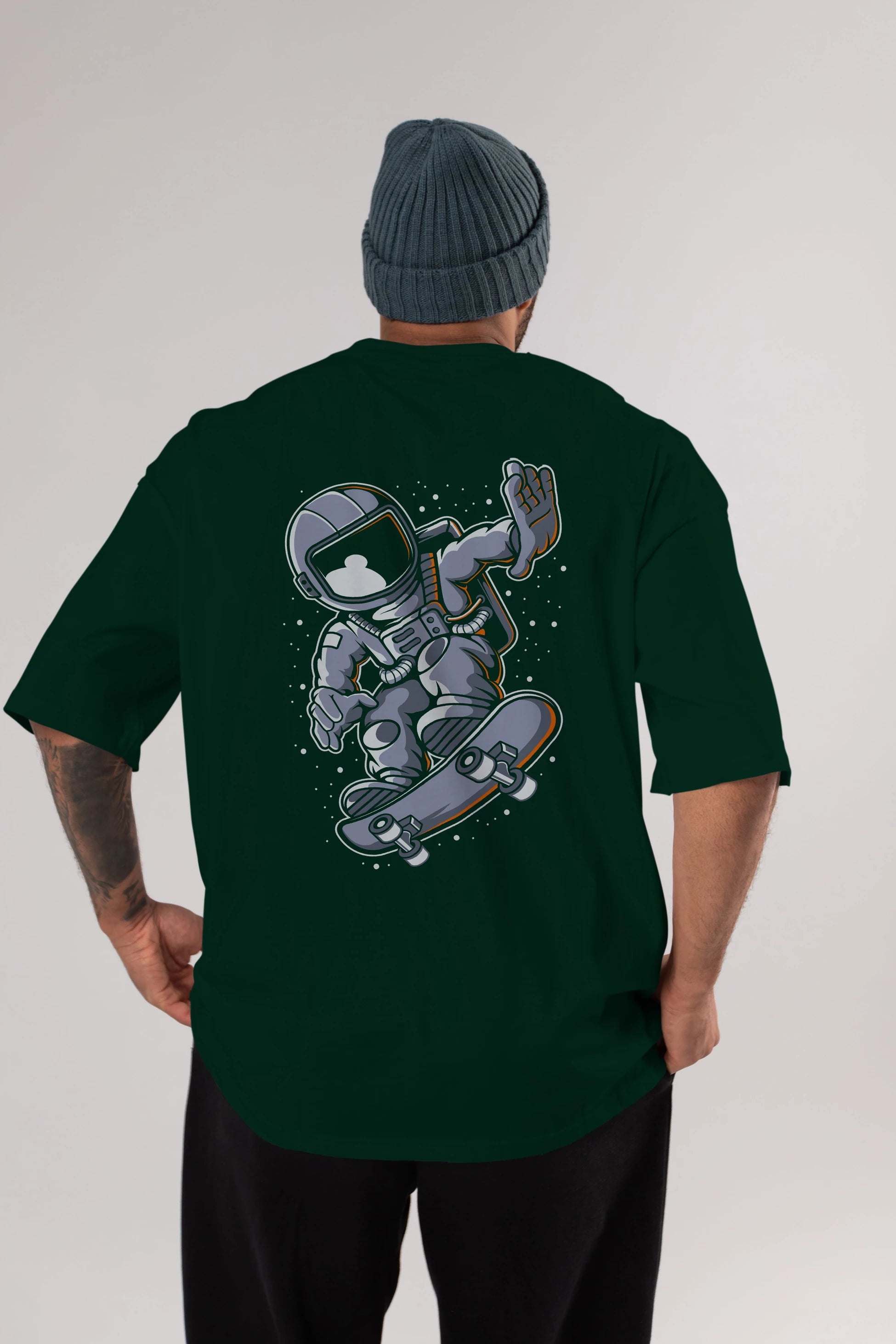 Astronaut Skateboard Arka Baskılı Oversize t-shirt Erkek Kadın Unisex