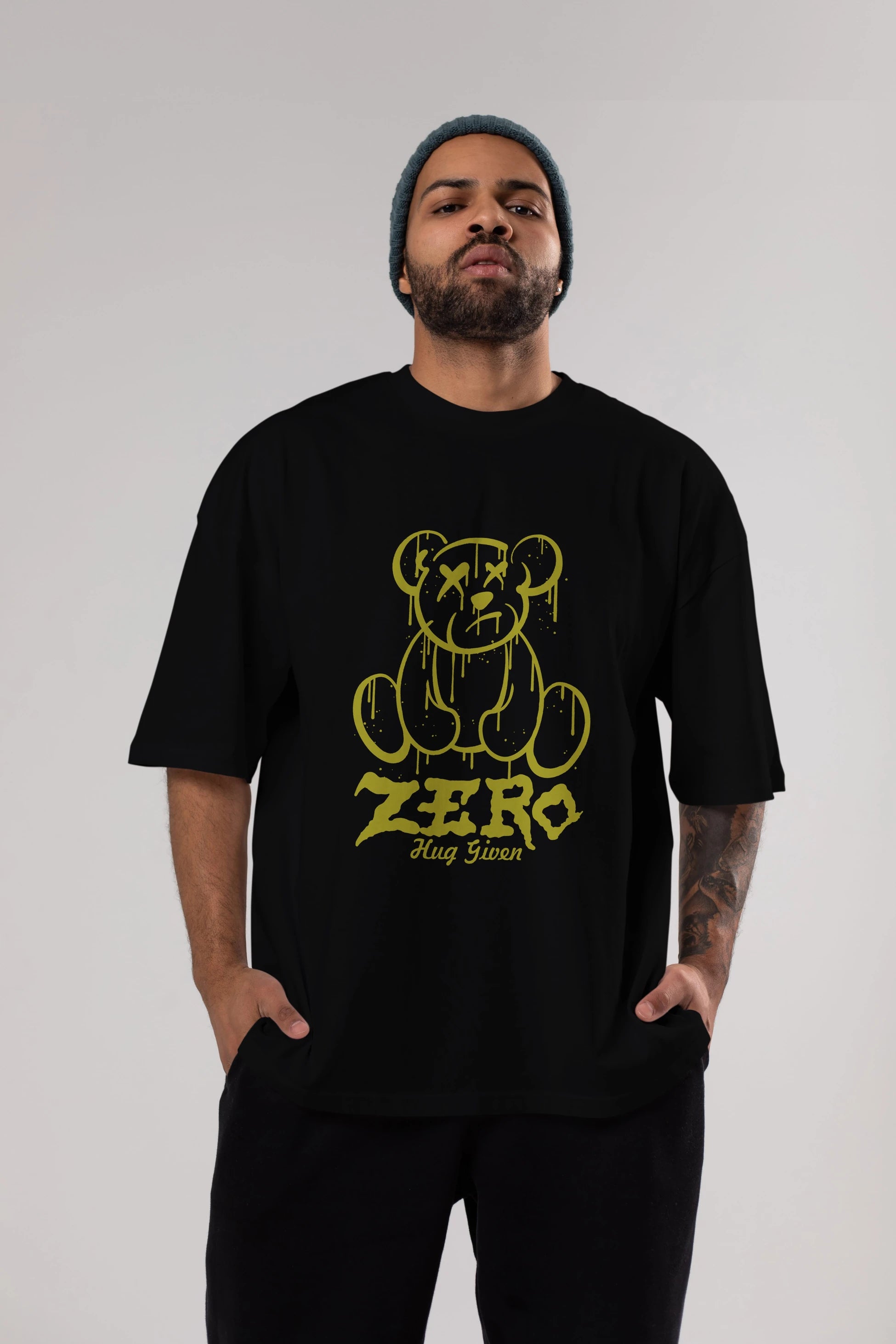 Zero Hug Given Bear Ön Baskılı Oversize t-shirt Erkek Kadın Unisex