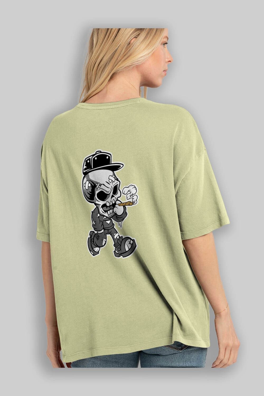 Skull Smoker Arka Baskılı Oversize t-shirt Erkek Kadın Unisex %100 Pamuk tişort