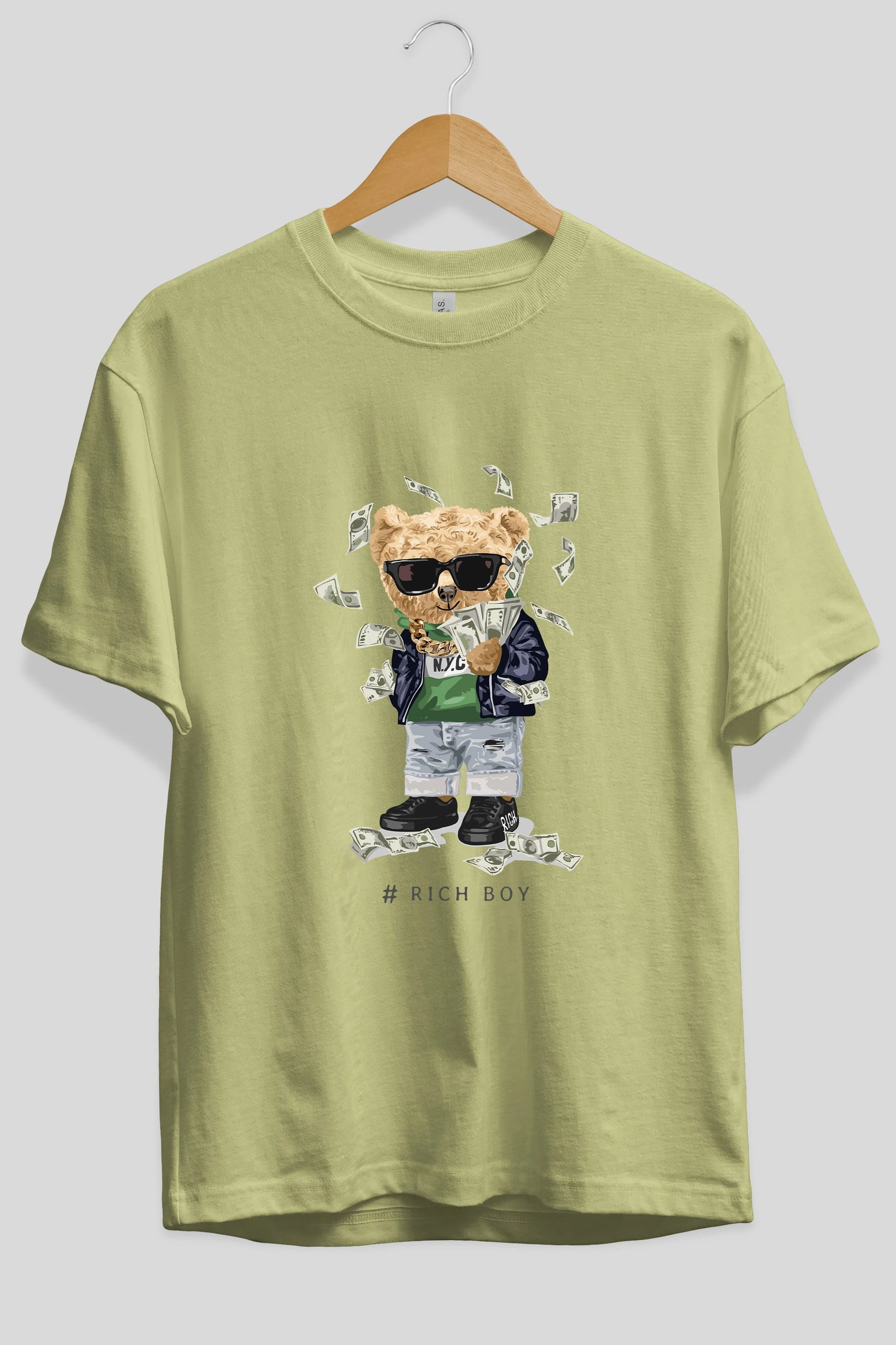 Teddy Bear Rich Boy Ön Baskılı Oversize t-shirt Erkek Kadın Unisex %100 Pamuk