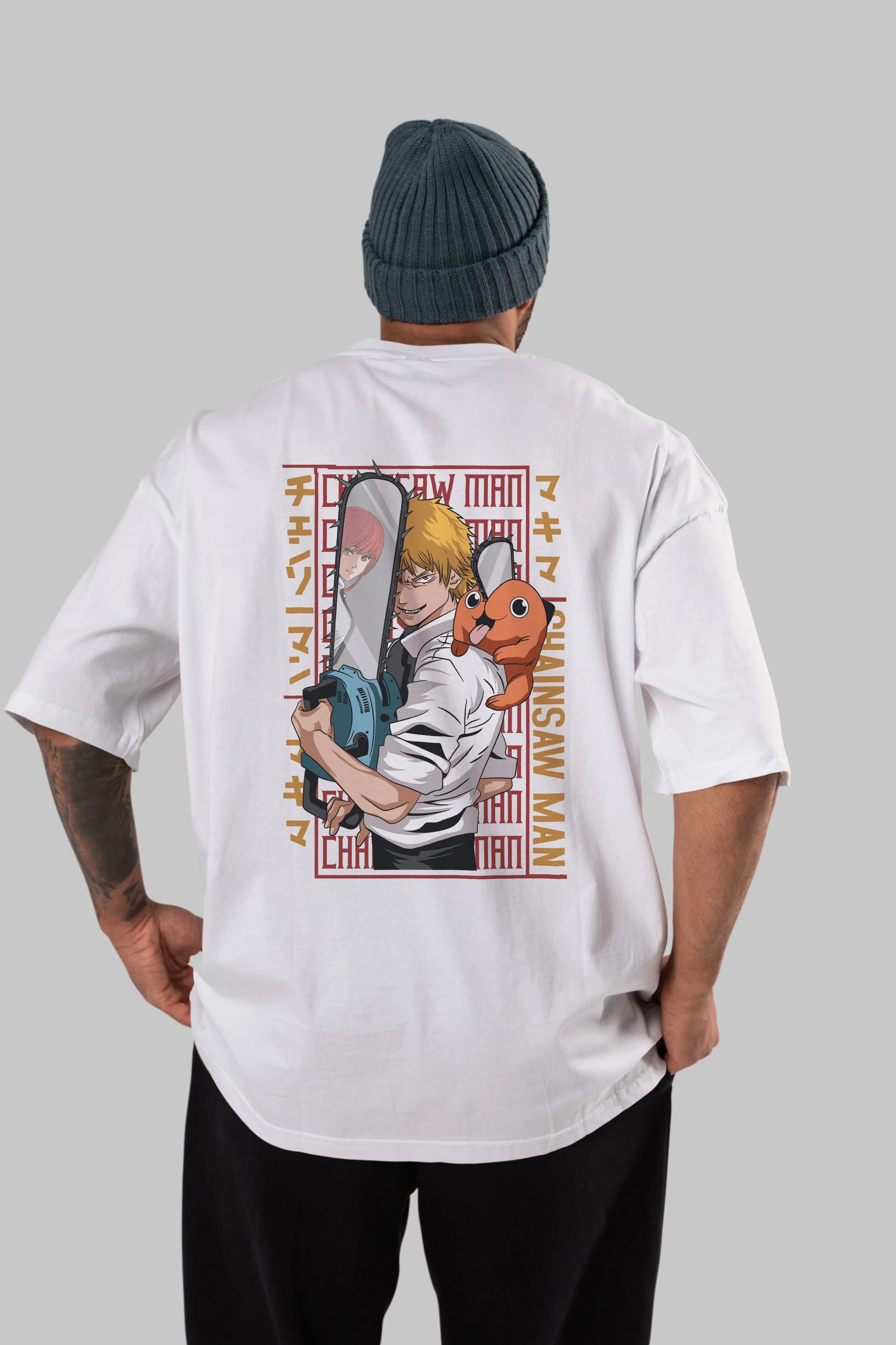 Chainsaw DENJI Anime Arka Baskılı Oversize t-shirt Erkek Kadın Unisex
