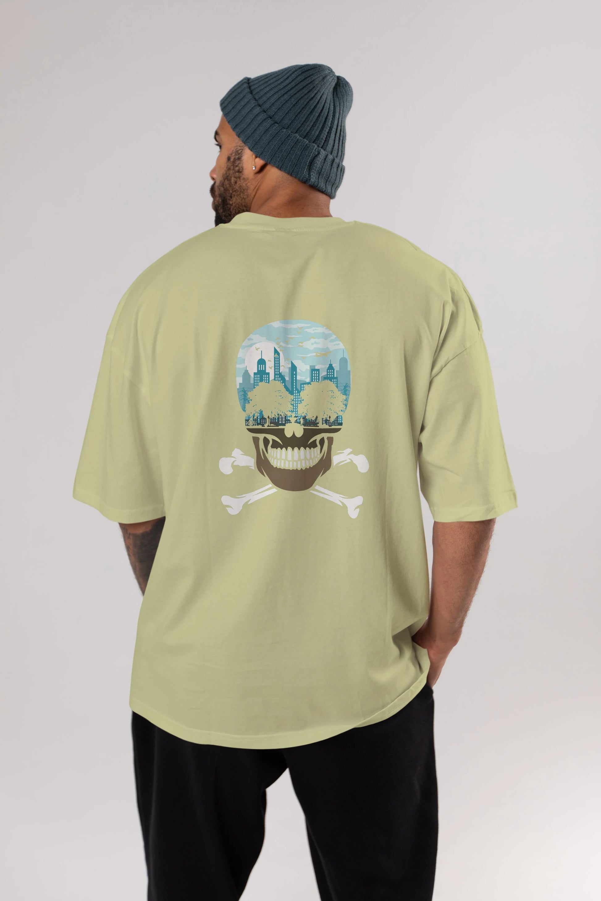 Death City Arka Baskılı Oversize t-shirt %100 pamuk Erkek Kadın Unisex