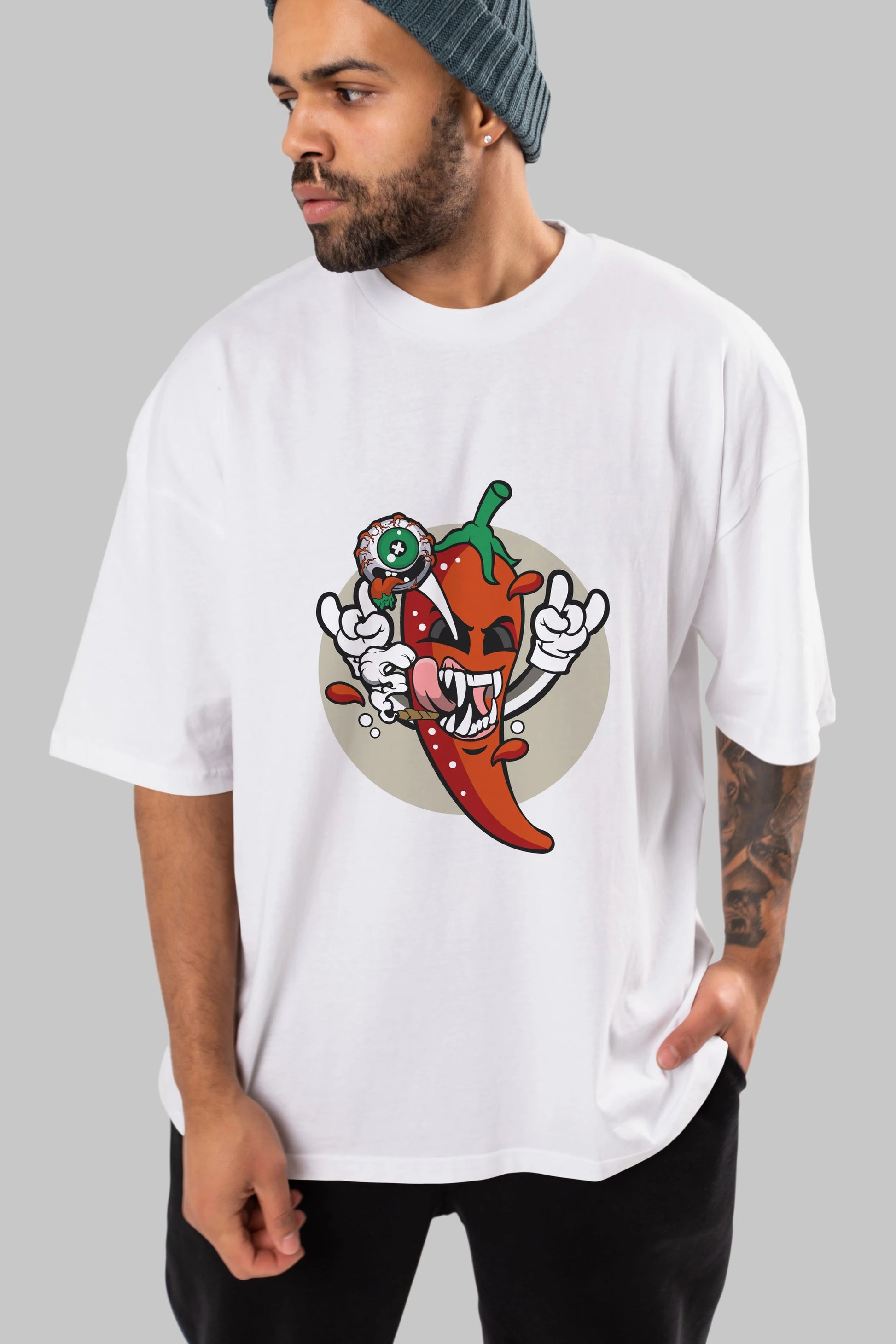 Chili Monster Ön Baskılı Oversize t-shirt Erkek Kadın Unisex %100 Pamuk tişort