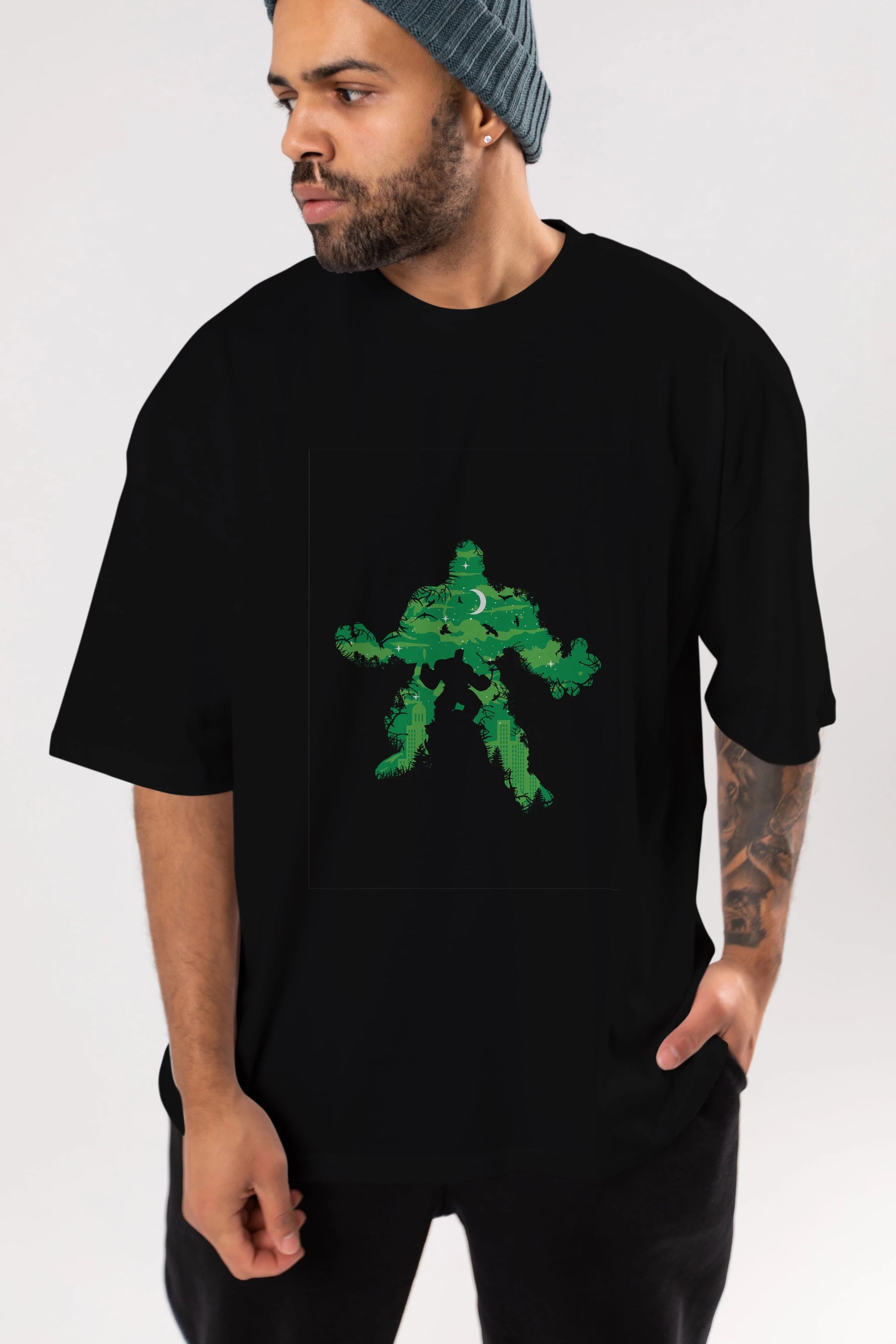 Green Monster Ön Baskılı Oversize t-shirt %100 pamuk Erkek Kadın Unisex