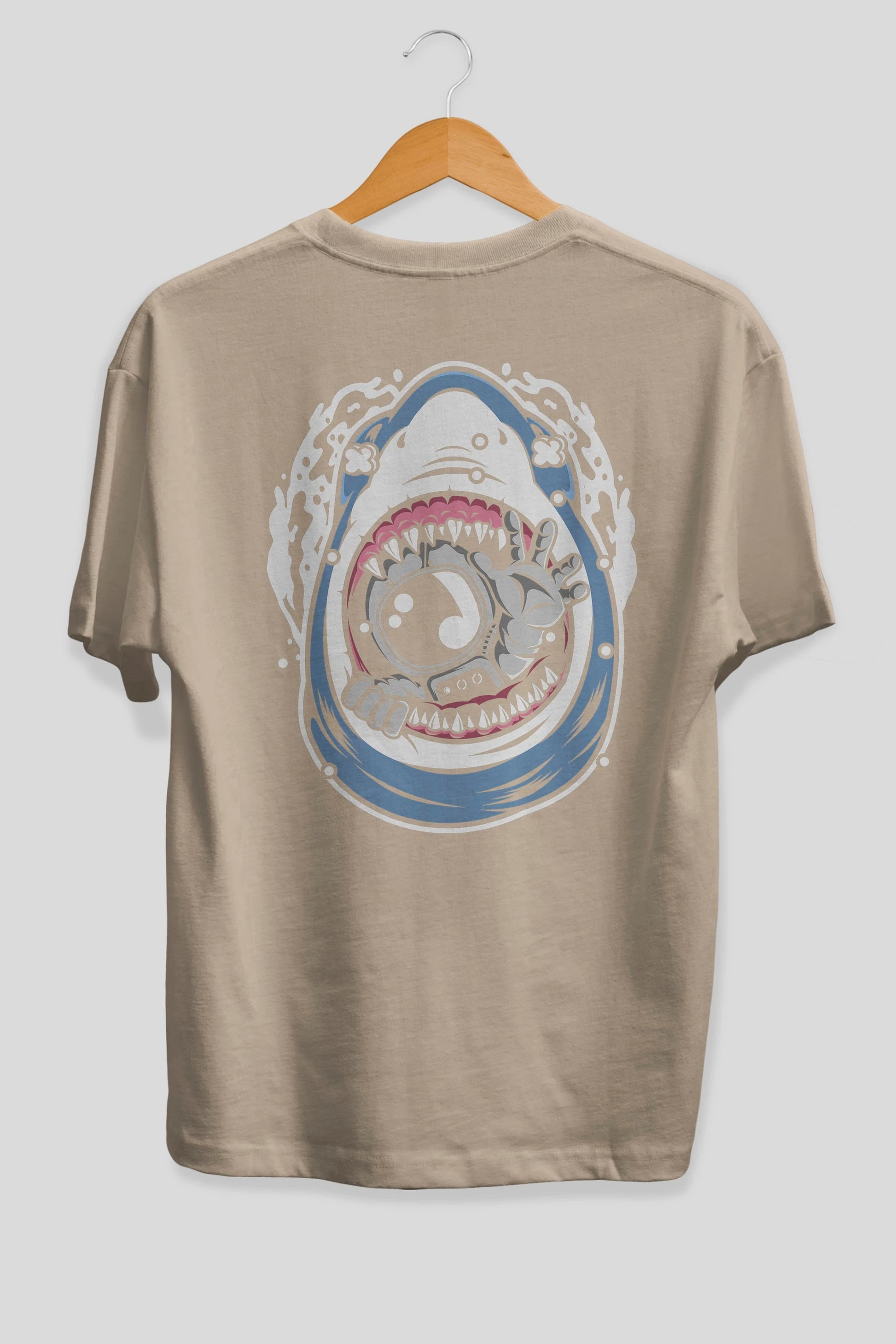 Astronaut Shark Arka Baskılı Oversize t-shirt Erkek Kadın Unisex