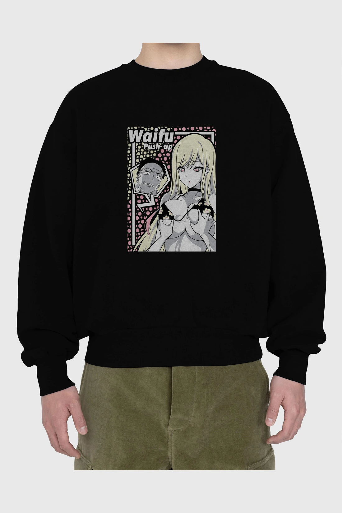Waifu PushUp Anime Ön Baskılı Oversize Sweatshirt Erkek Kadın Unisex