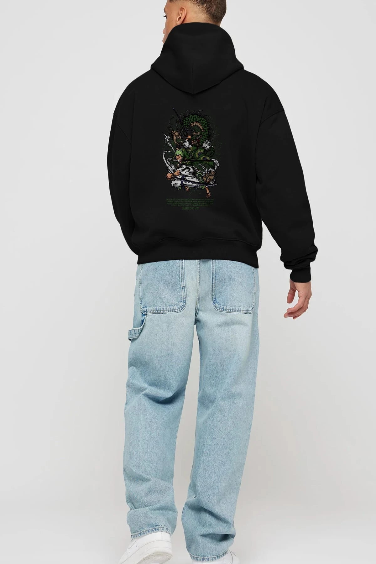 Zoro Anime Arka Baskılı Hoodie Oversize Kapüşonlu Sweatshirt Erkek Kadın Unisex