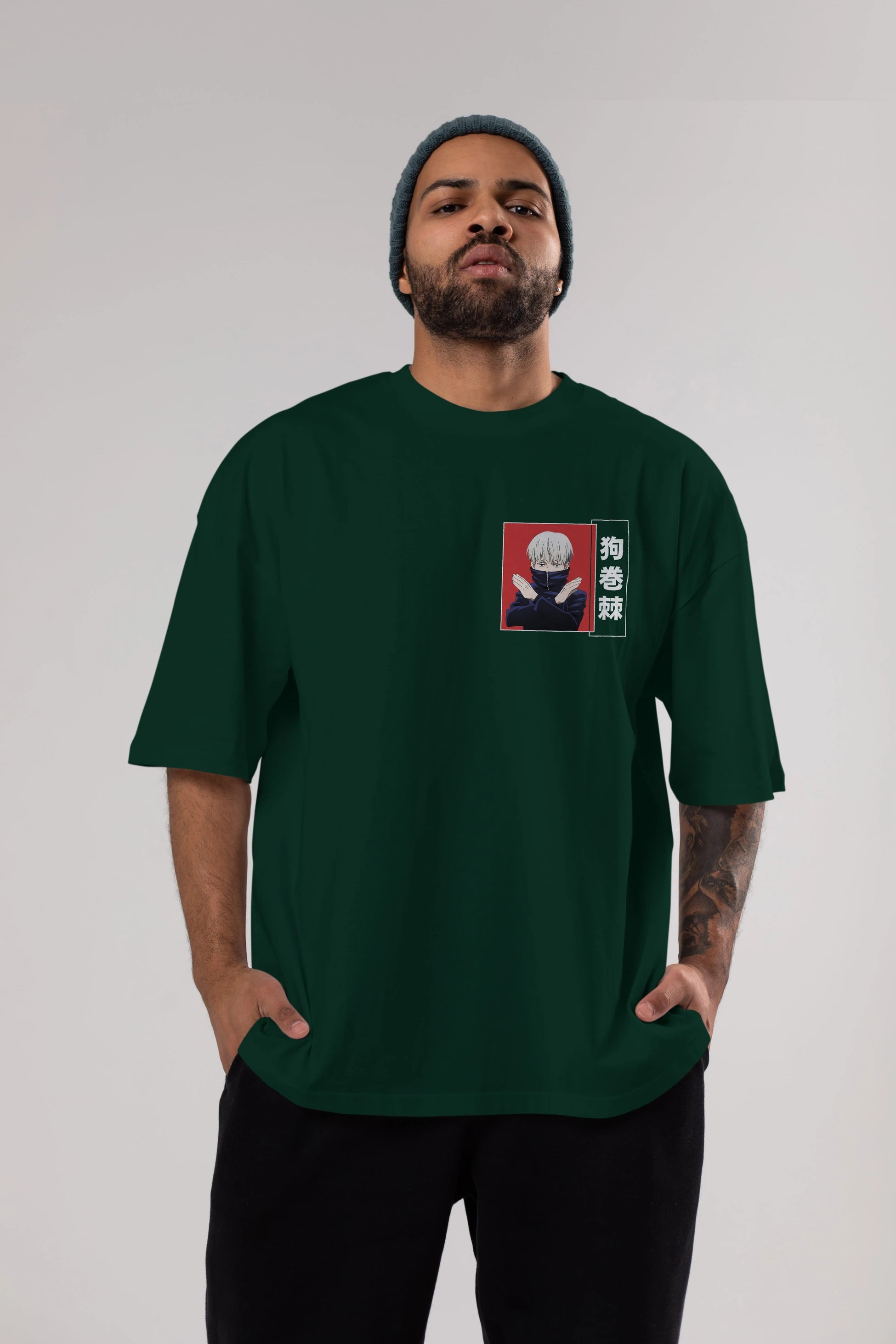 Toge Inumaki Ön Sol Baskılı Oversize t-shirt Erkek Kadın Unisex %100 Pamuk Bisiklet Yaka tişort