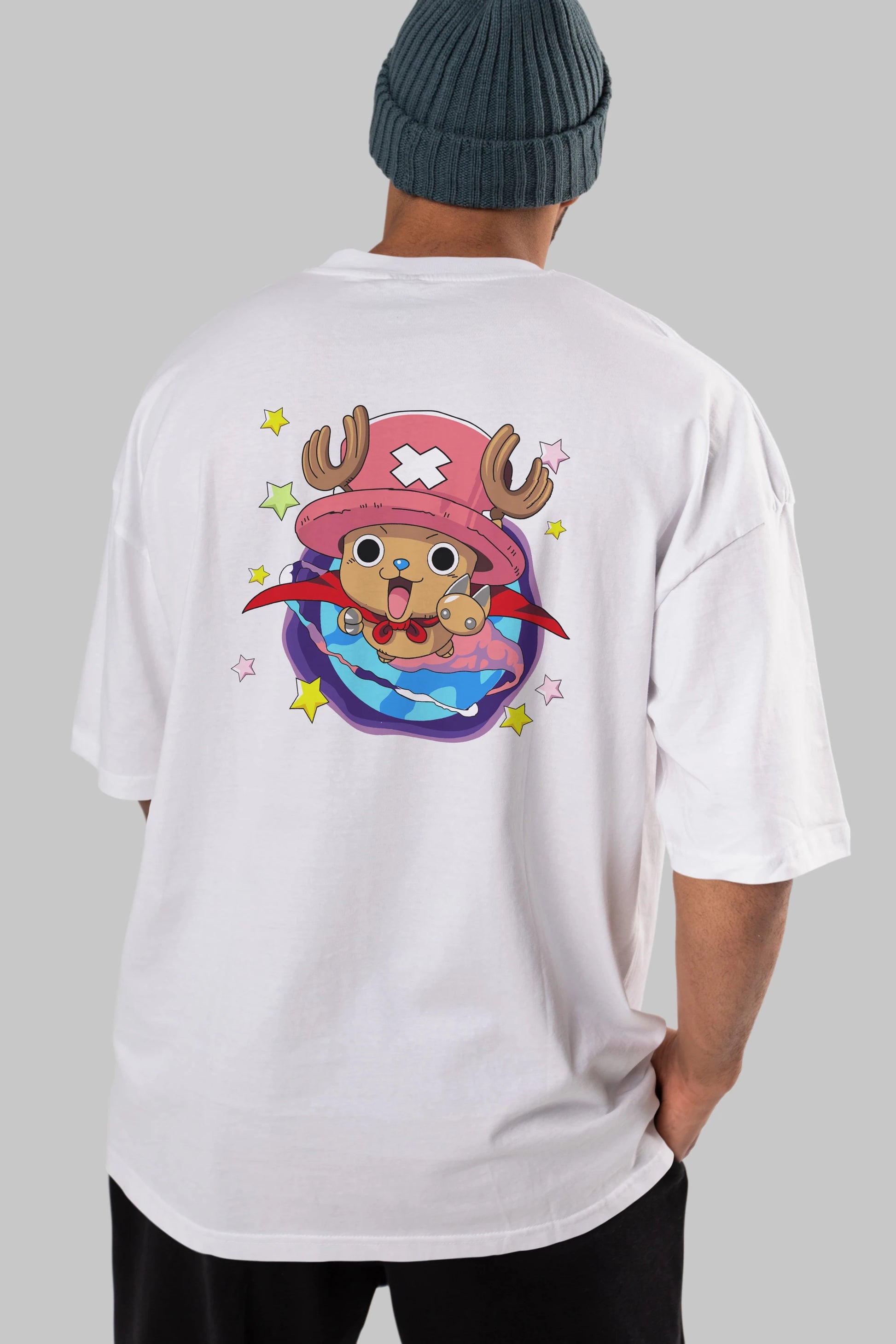 Tony Tony Chopper Anime Arka Baskılı Oversize t-shirt Erkek Kadın Unisex %100 pamuk tişort