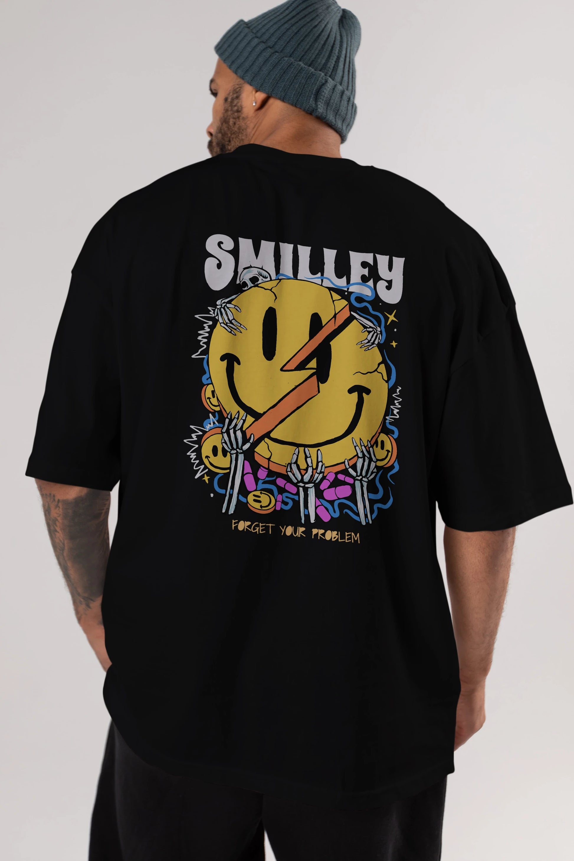 Smilley Streetwear Arka Baskılı Oversize t-shirt Erkek Kadın Unisex
