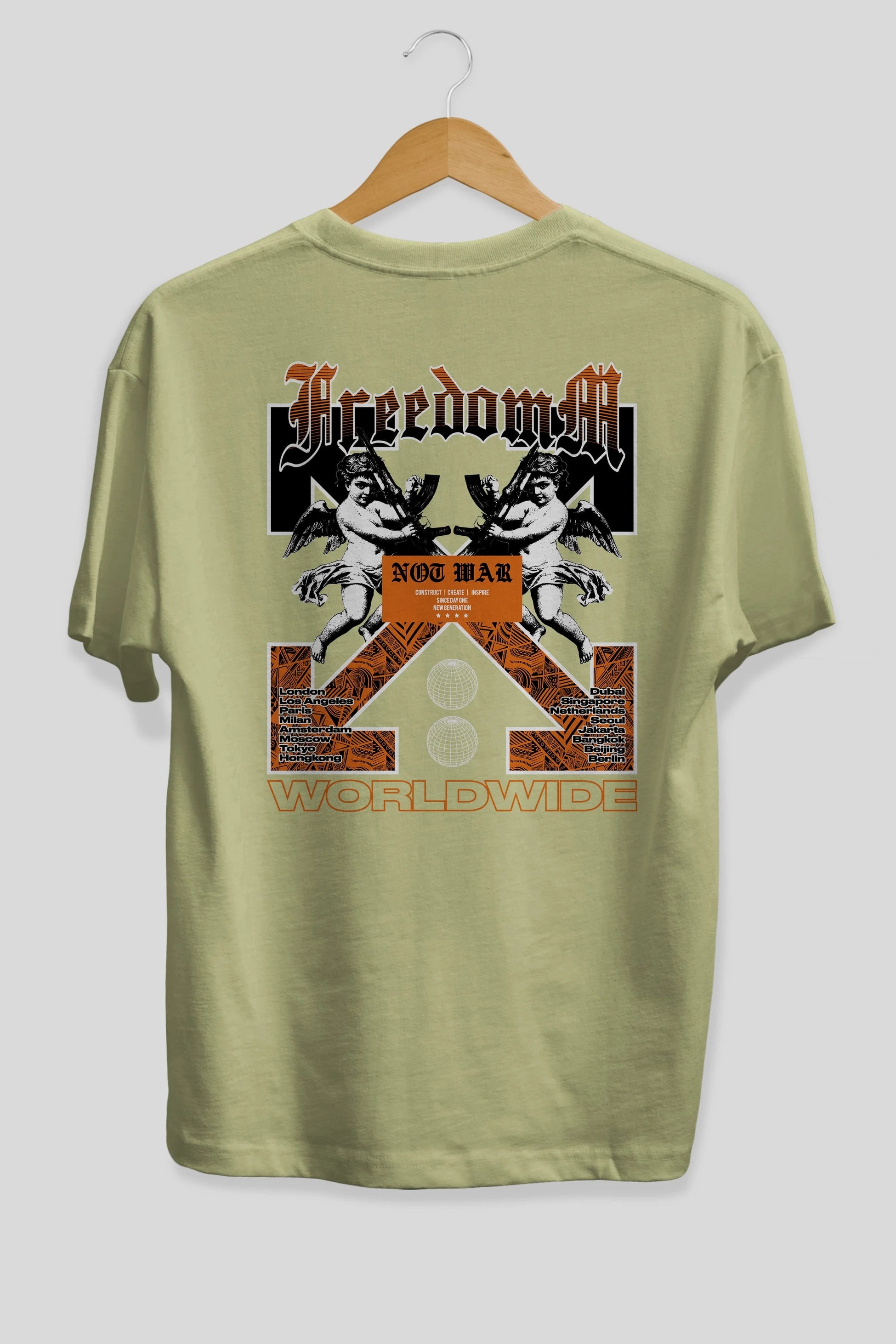 Freedom Worldwide Arka Baskılı Oversize t-shirt Erkek Kadın Unisex