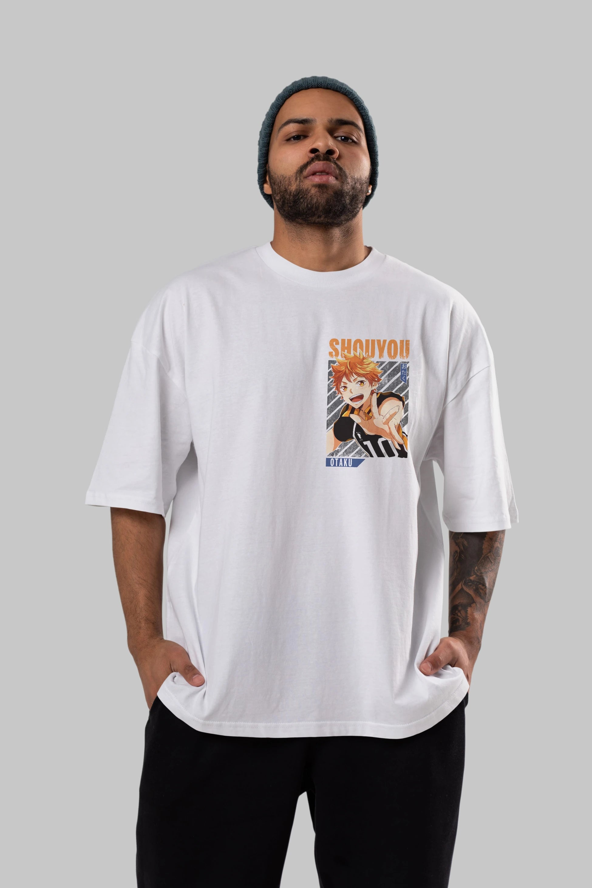 Shouyou Hinata 9 Ön Sol Baskılı Oversize t-shirt Erkek Kadın Unisex %100 Pamuk Bisiklet Yaka tişort