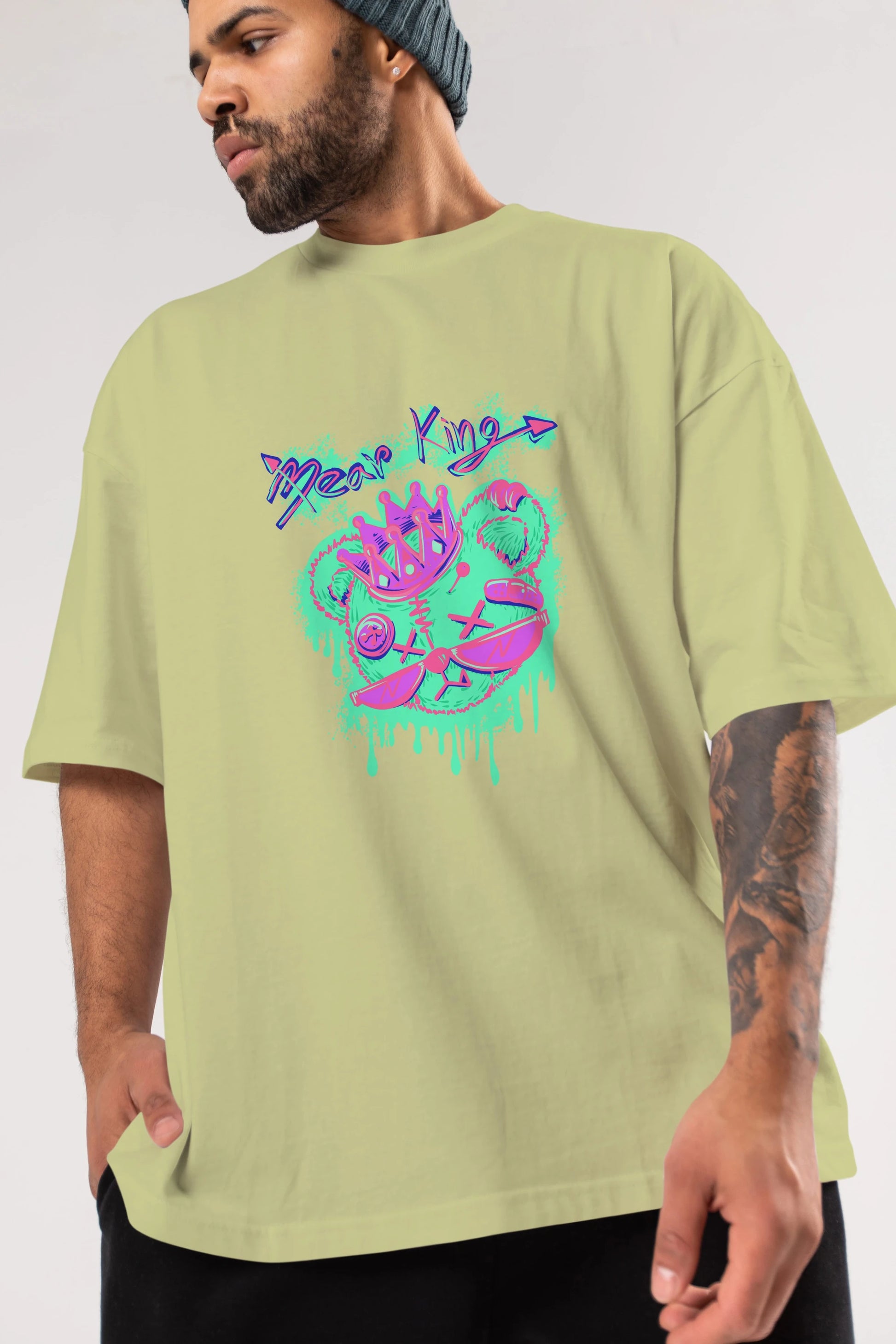 Bear King Ön Baskılı Oversize t-shirt Erkek Kadın Unisex