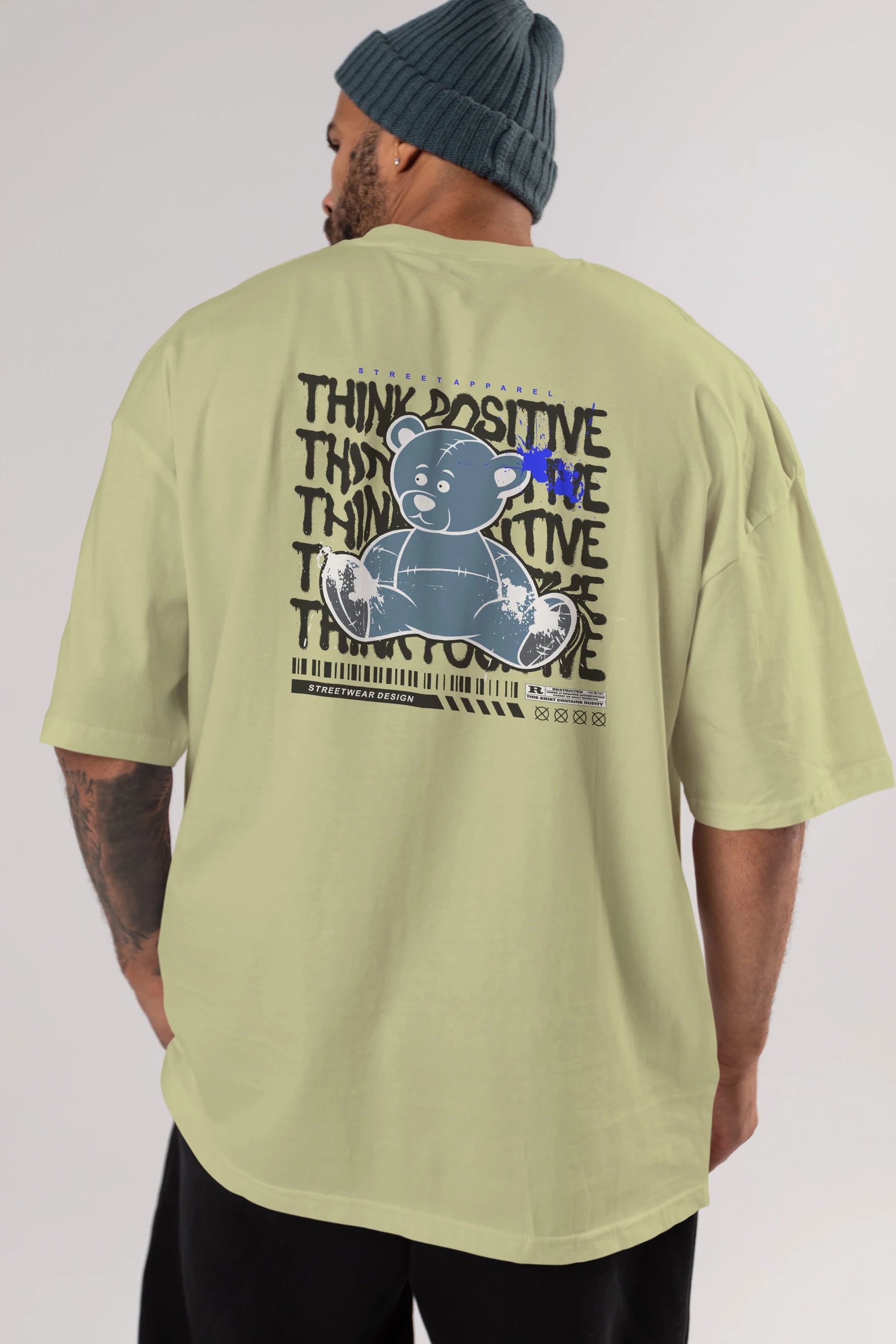 Teddy Bear Think Positive Arka Baskılı Oversize t-shirt Erkek Kadın Unisex