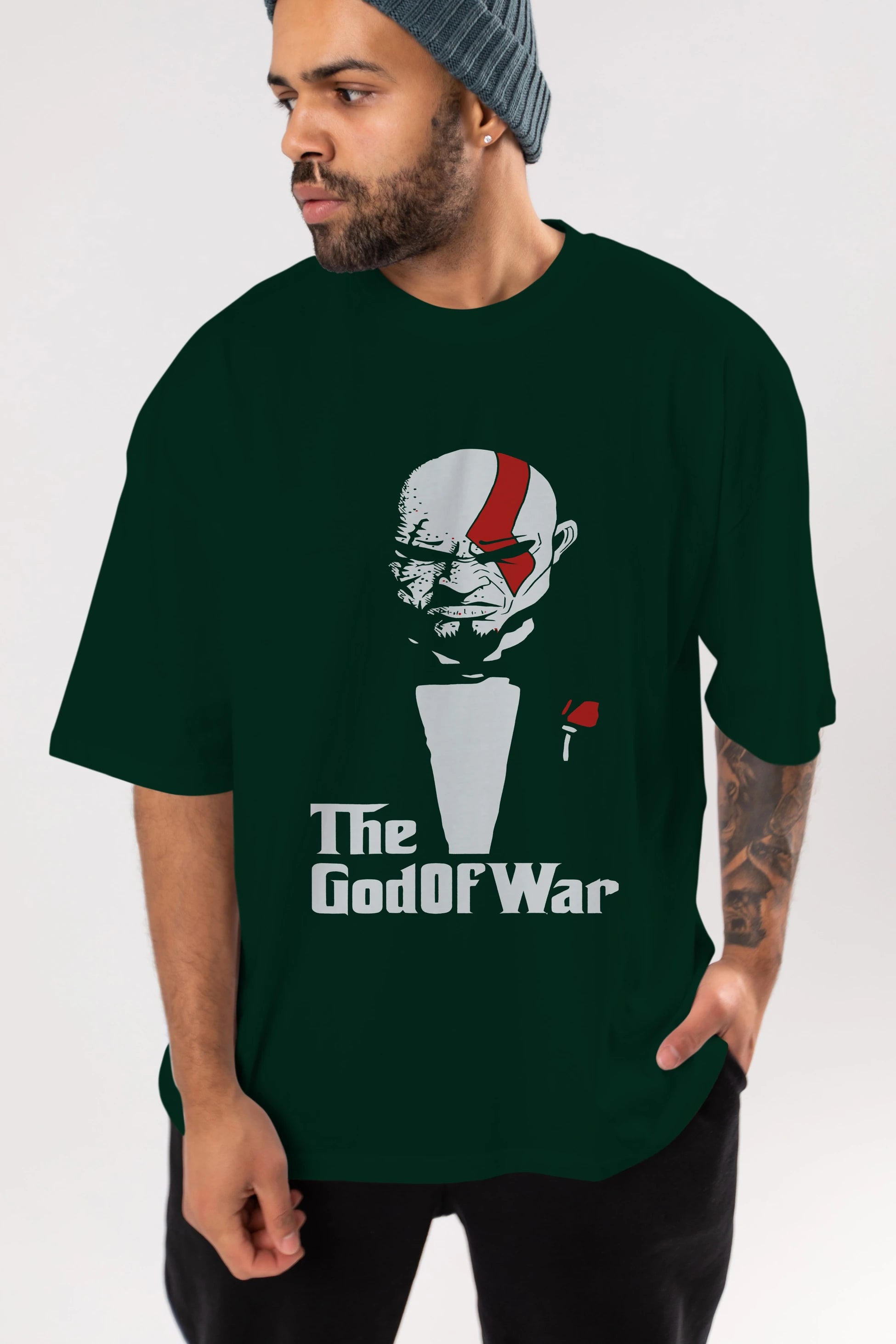 The God of War Ön Baskılı Oversize t-shirt Erkek Kadın Unisex %100 Pamuk Bisiklet Yaka tişort