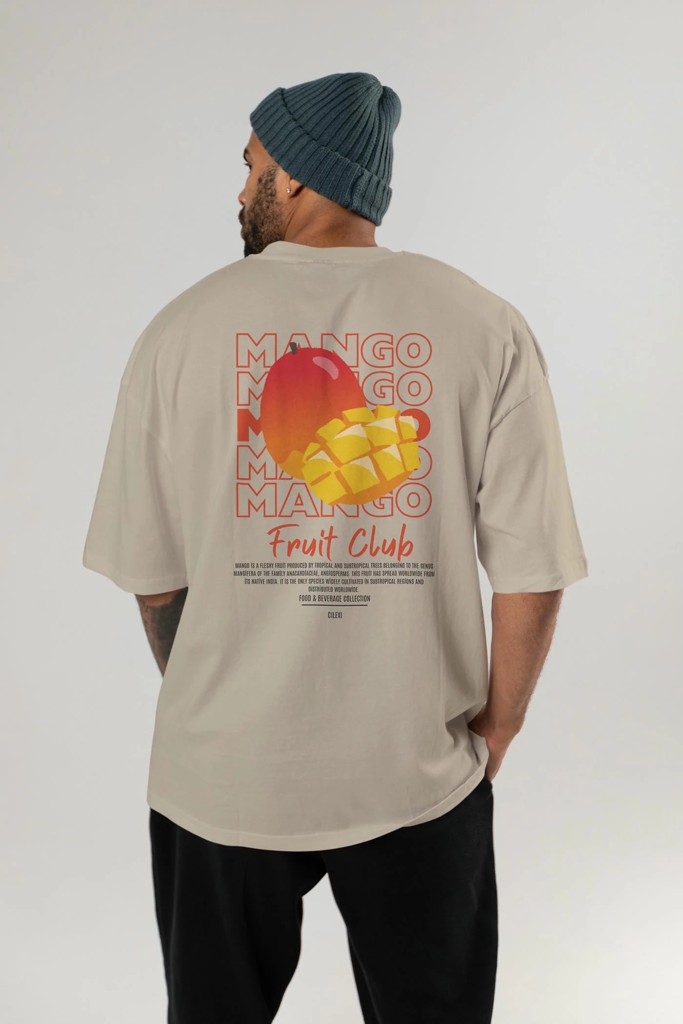 Mango Arka Baskılı Oversize t-shirt Erkek Kadın Pamuk Bisiklet Yaka tişort